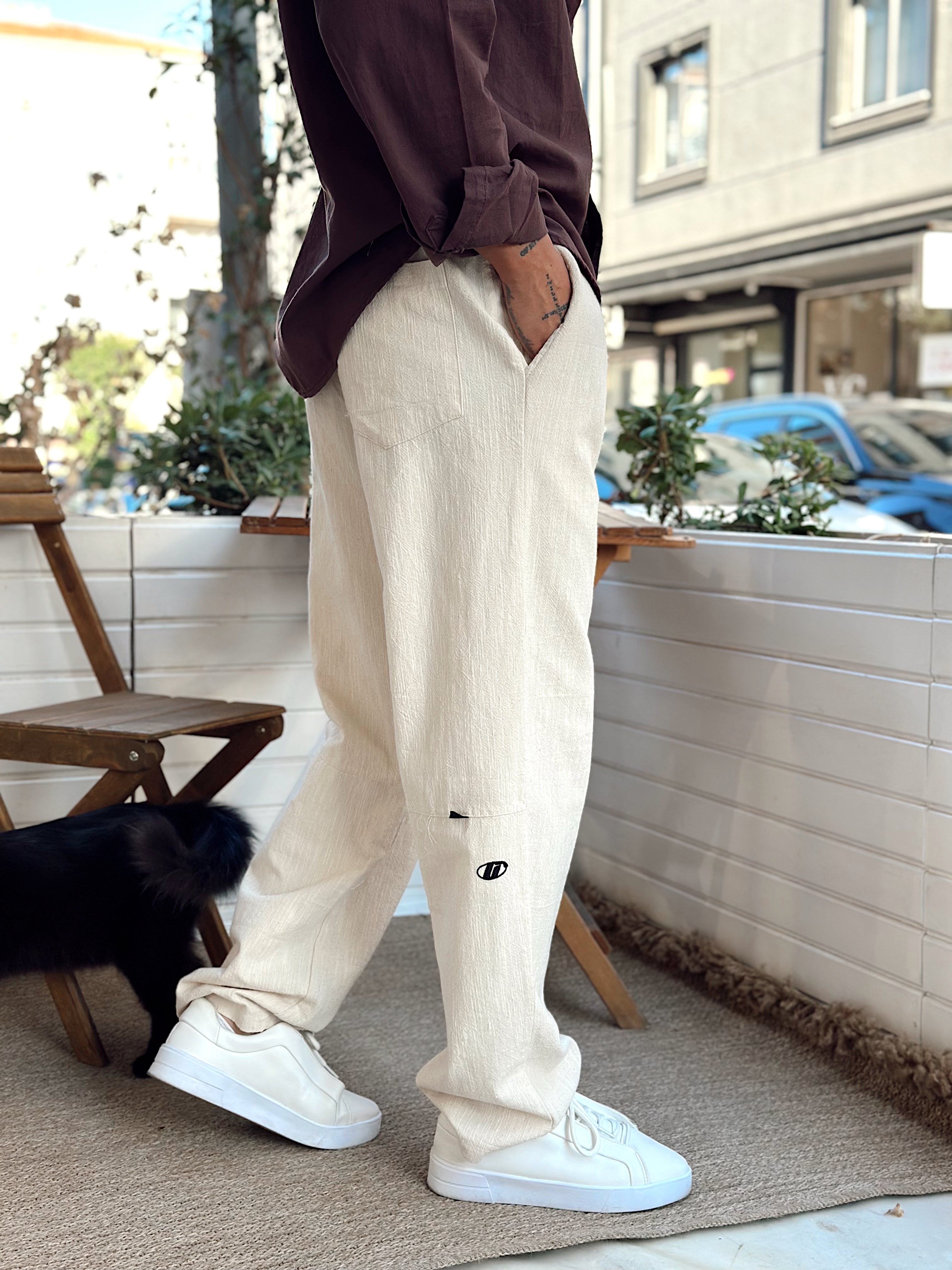 MP3240 - Baggy Keten Pantolon krem