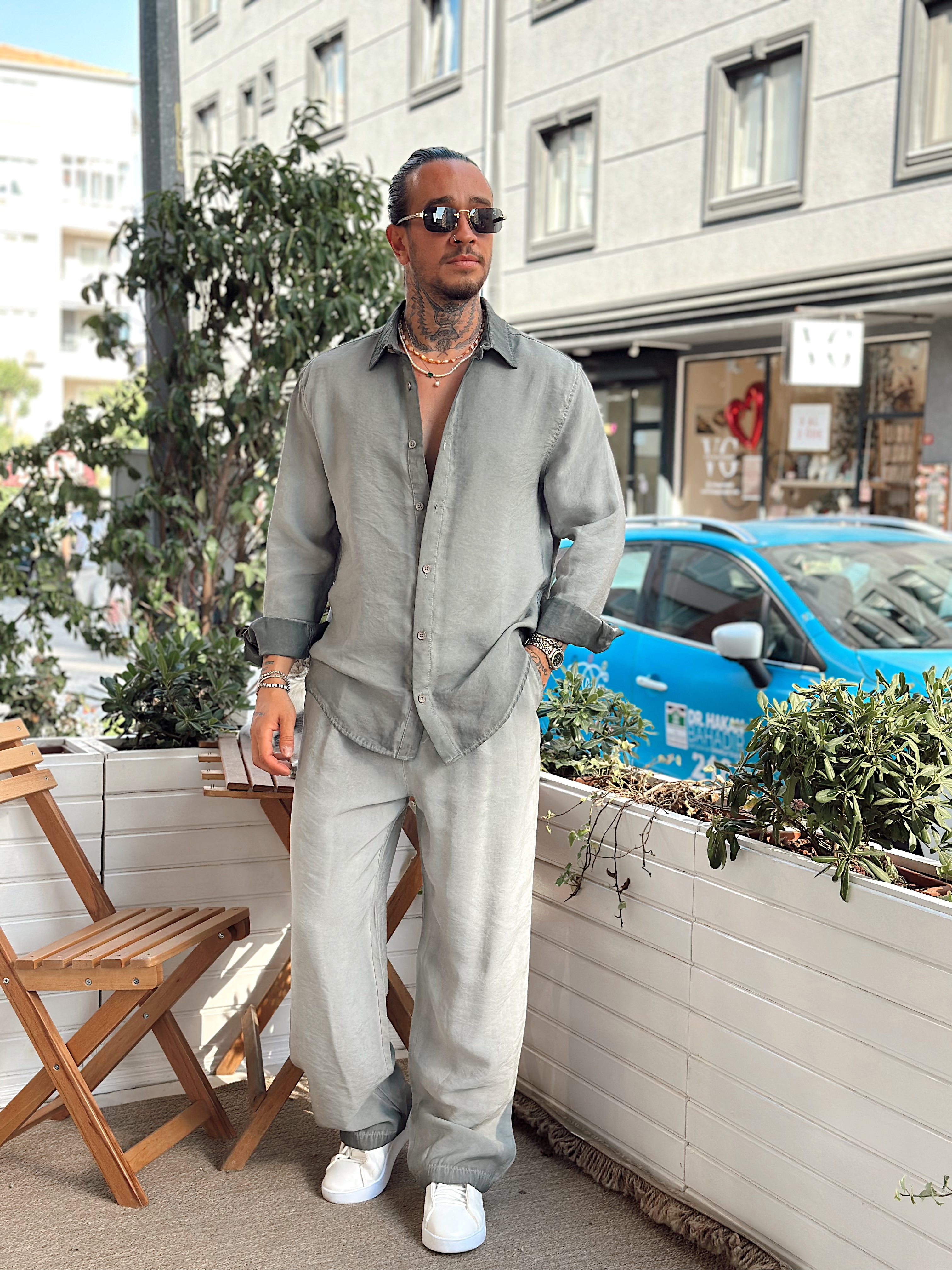 MT2983 - Yıkamalı Modal Kumaş Alt-Üst Takım yeşil