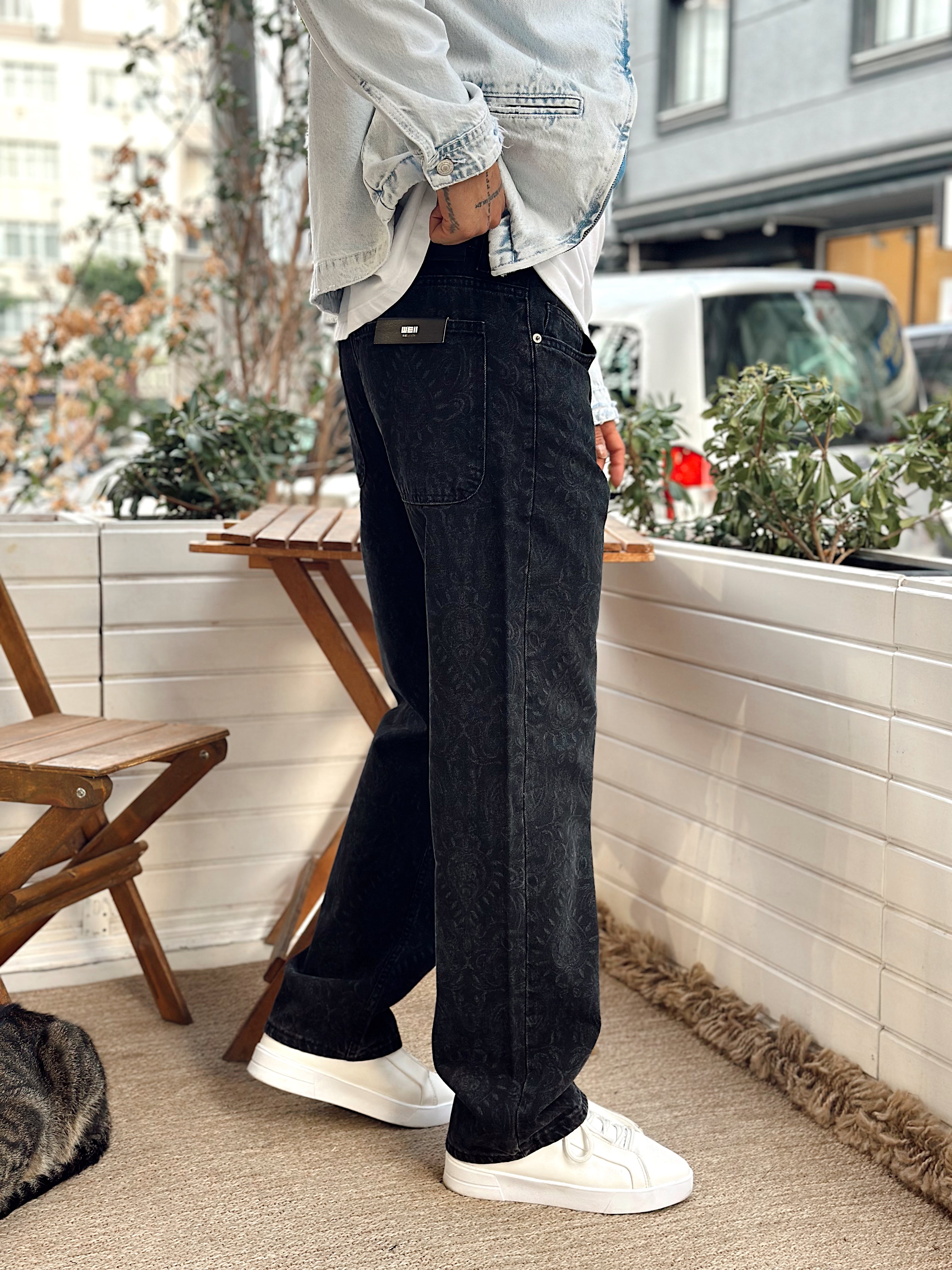 MP4067 - Hat Desenli Regular Kot Pantolon Siyah