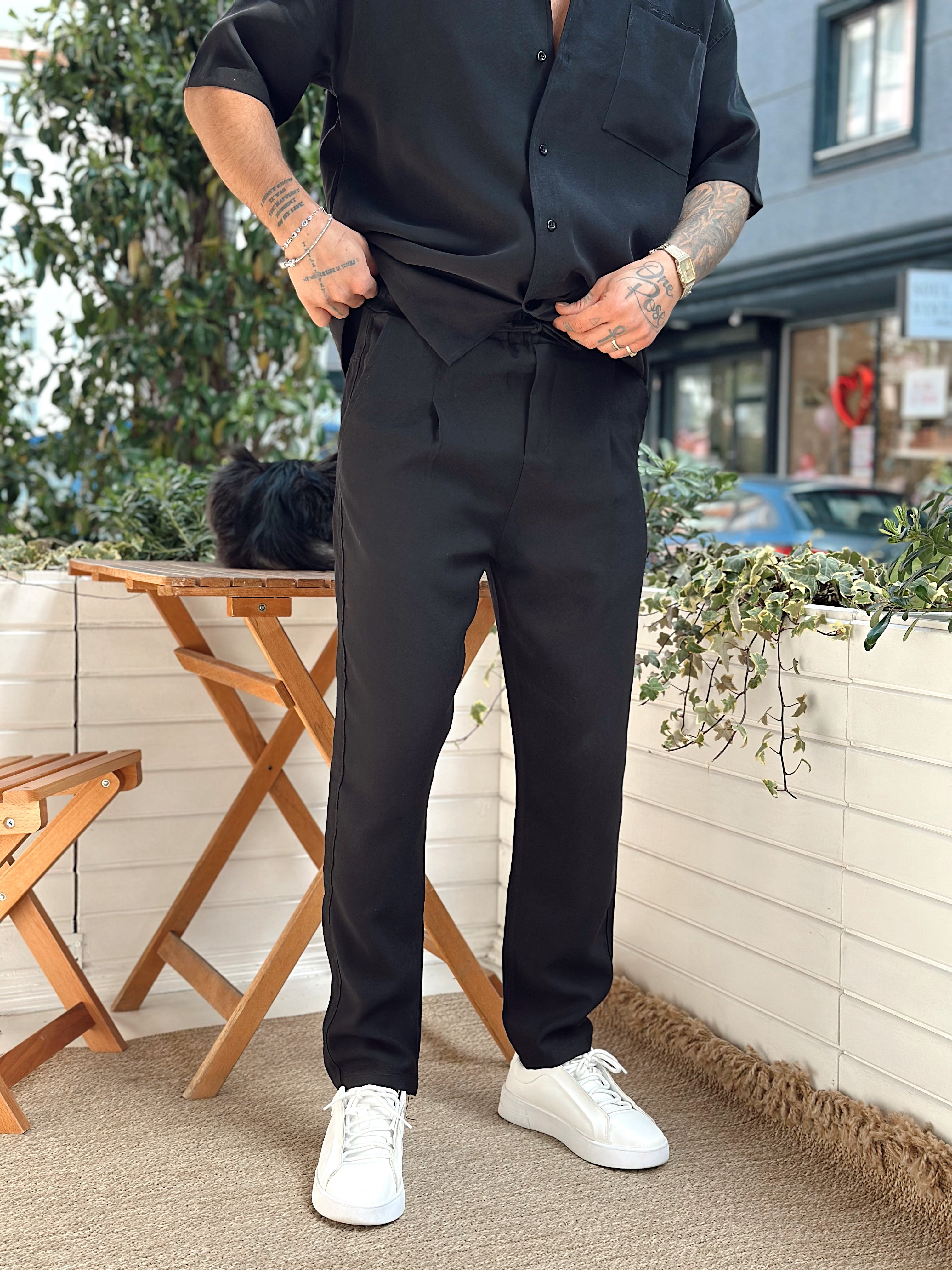MT2667 - Gabardin Gömlek Pantolon Alt-Üst Takım Siyah