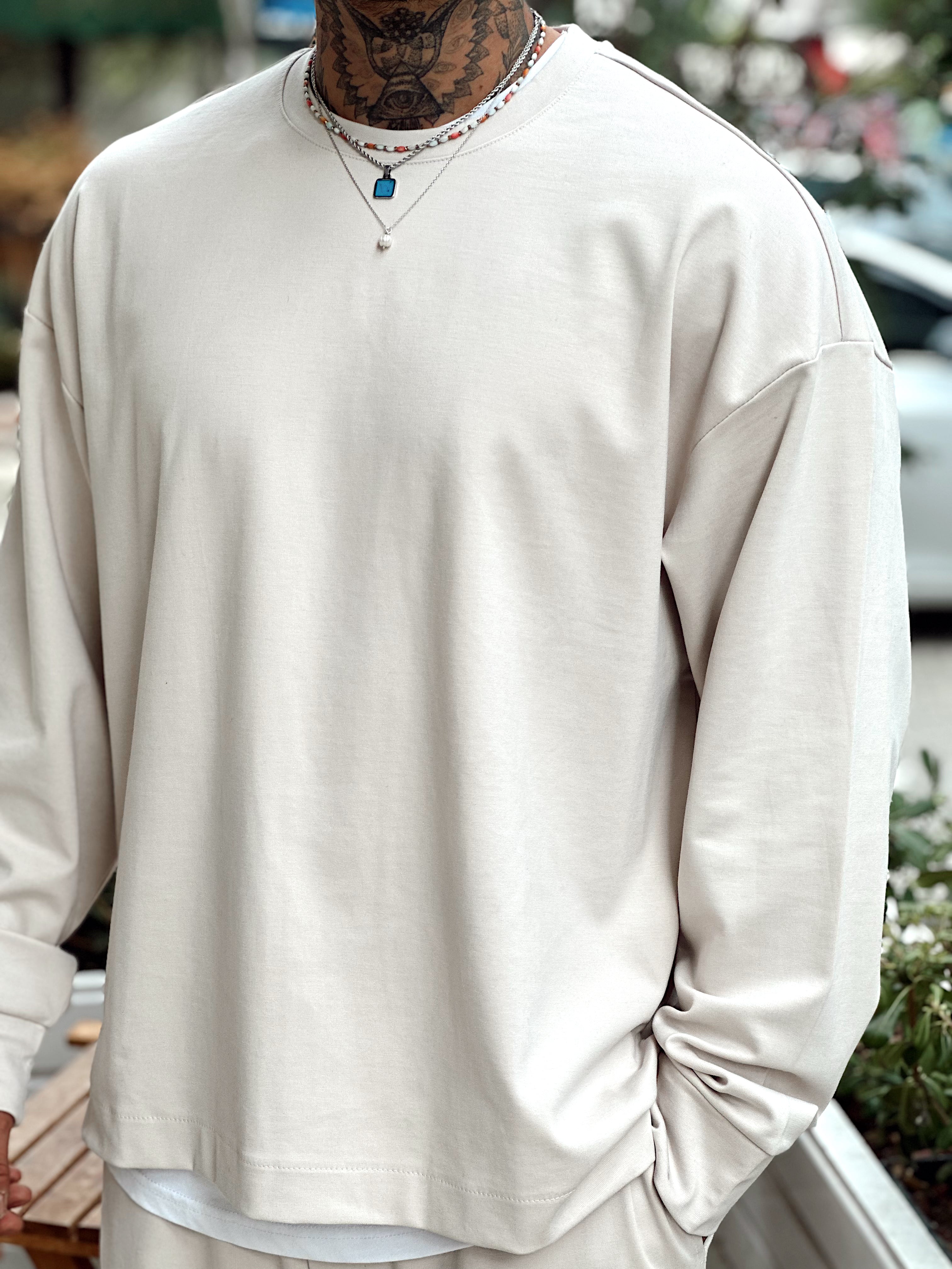 MT4066 - Modal Kumaş Sweatshirt Pantolon Takım krem