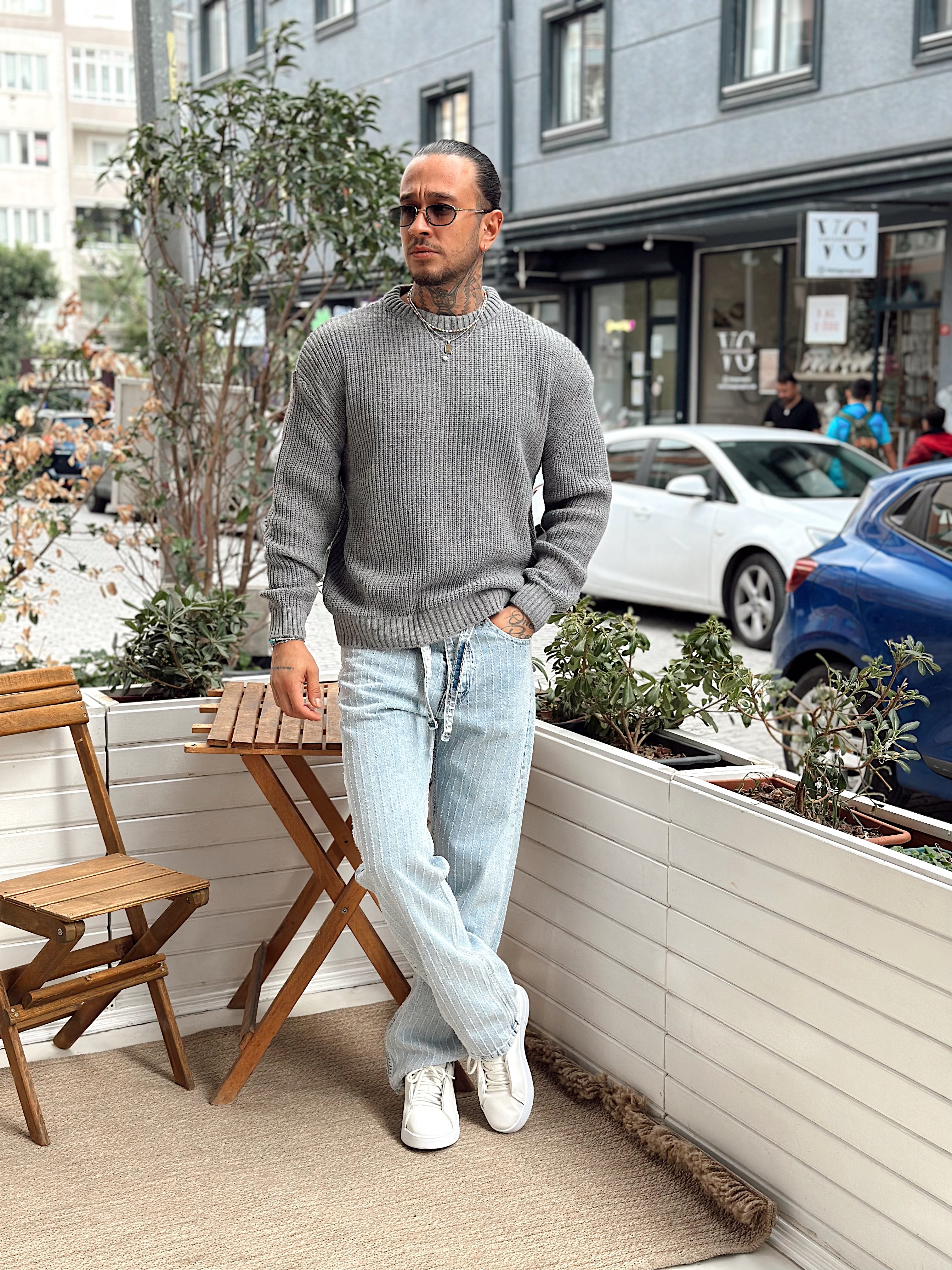 MS4060 - Giesto Oversize Basic Örme Sweatshirt gri