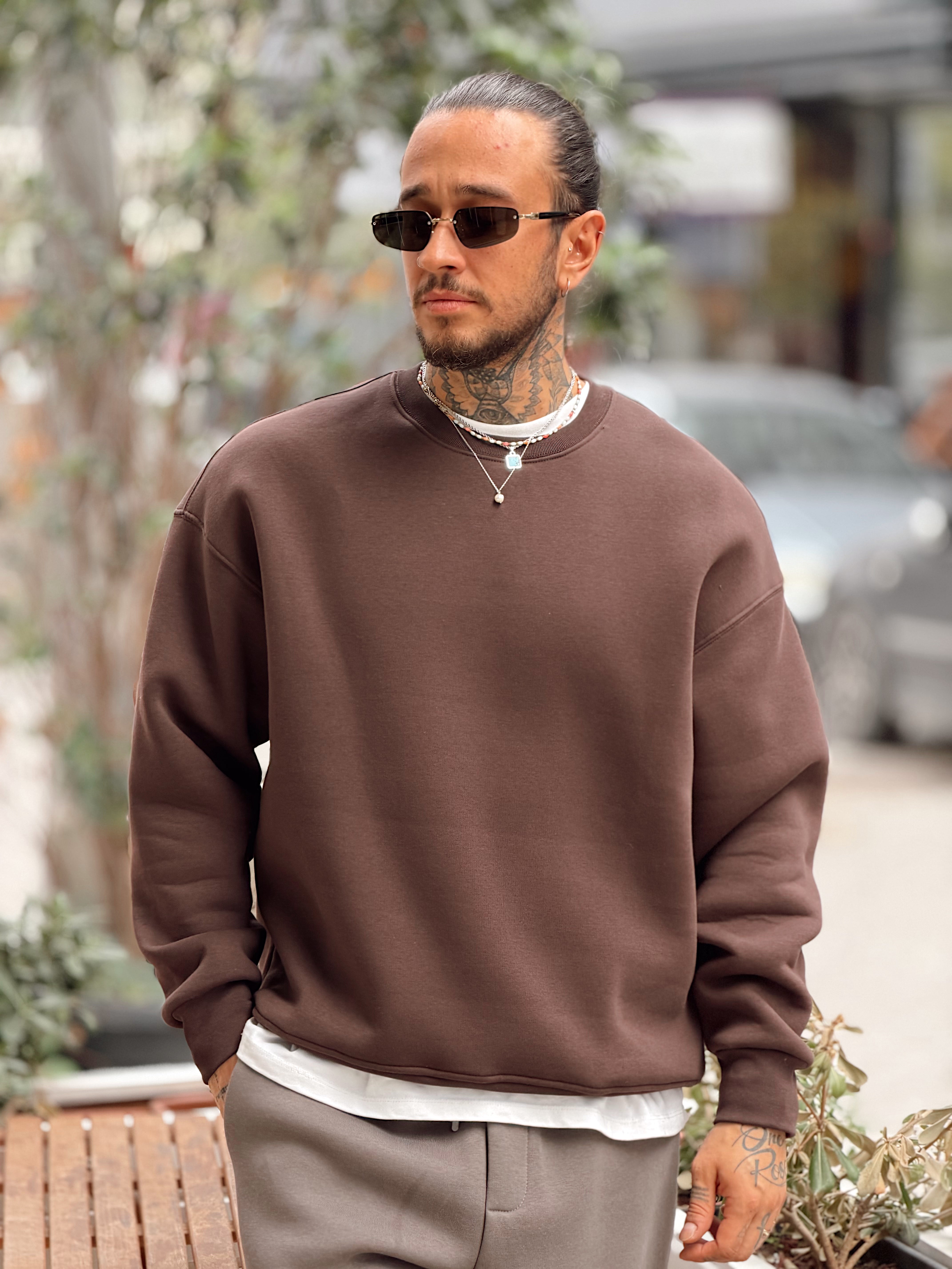MS4109 - Oversize Basic Şardonlu Sweatshirt kahve