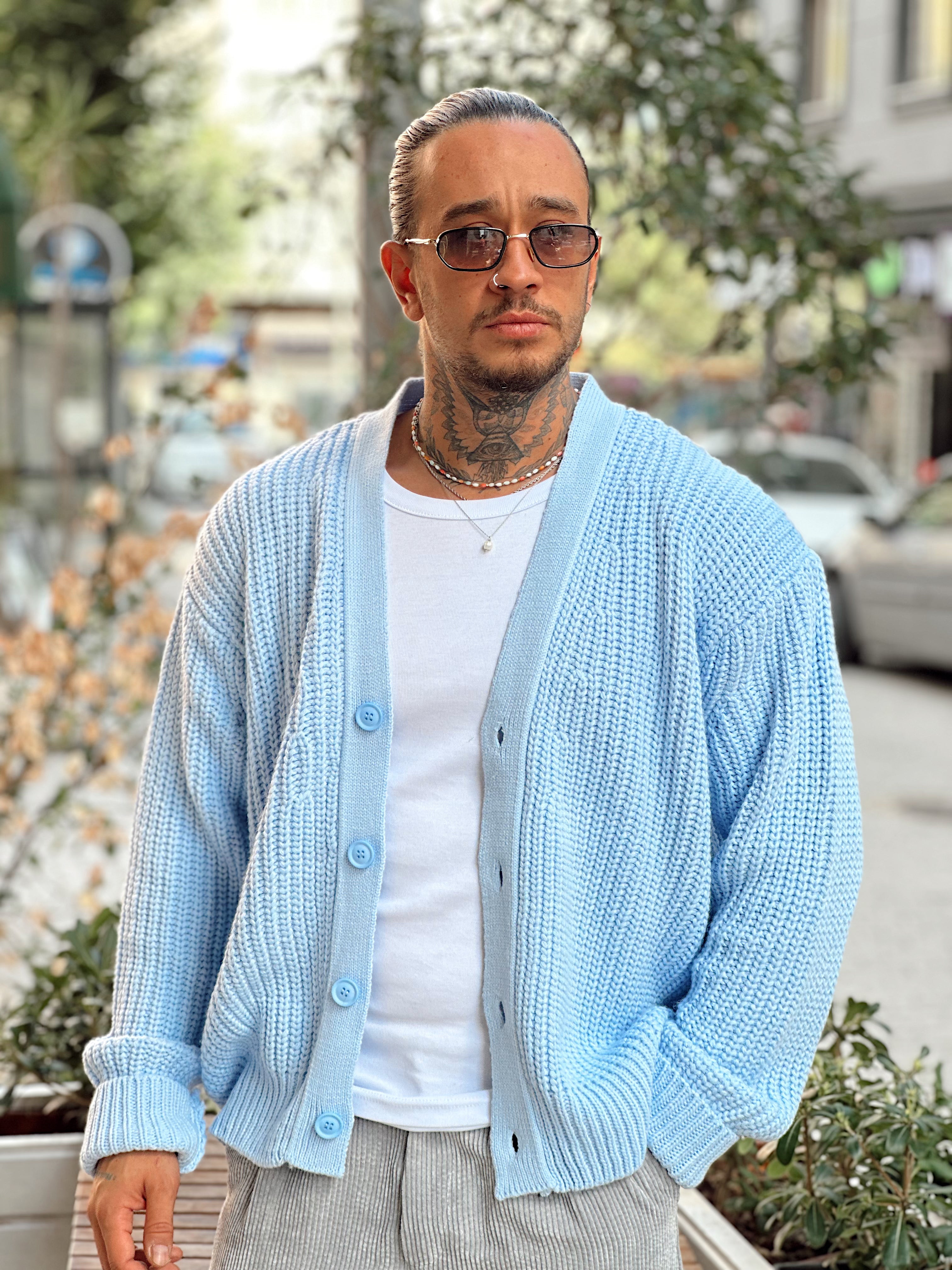 MS4002 - Oversize Örme Basic Hırka mavi