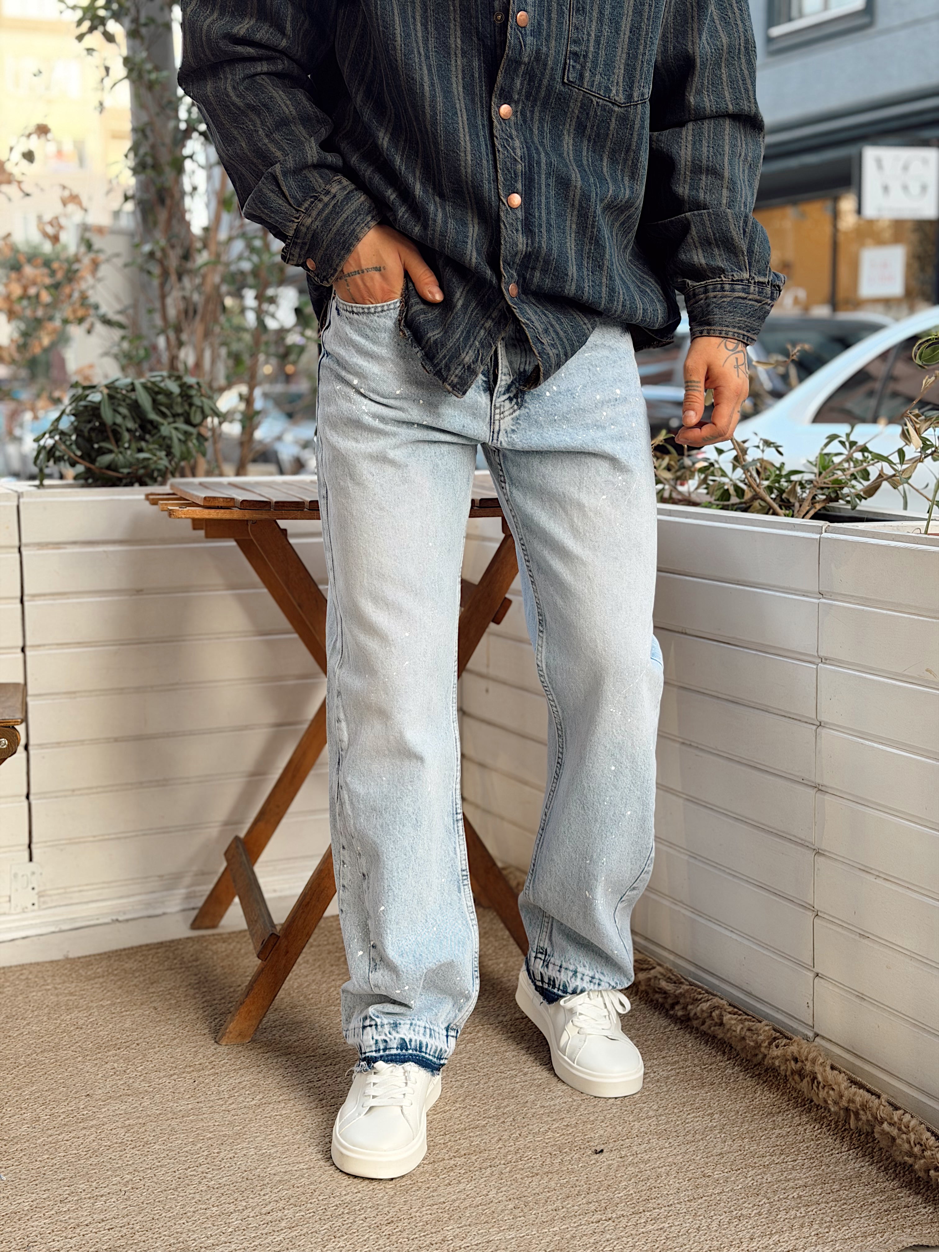 MP4128 - Paça Detaylı Sıçratmalı Regular Pantolon mavi 3260