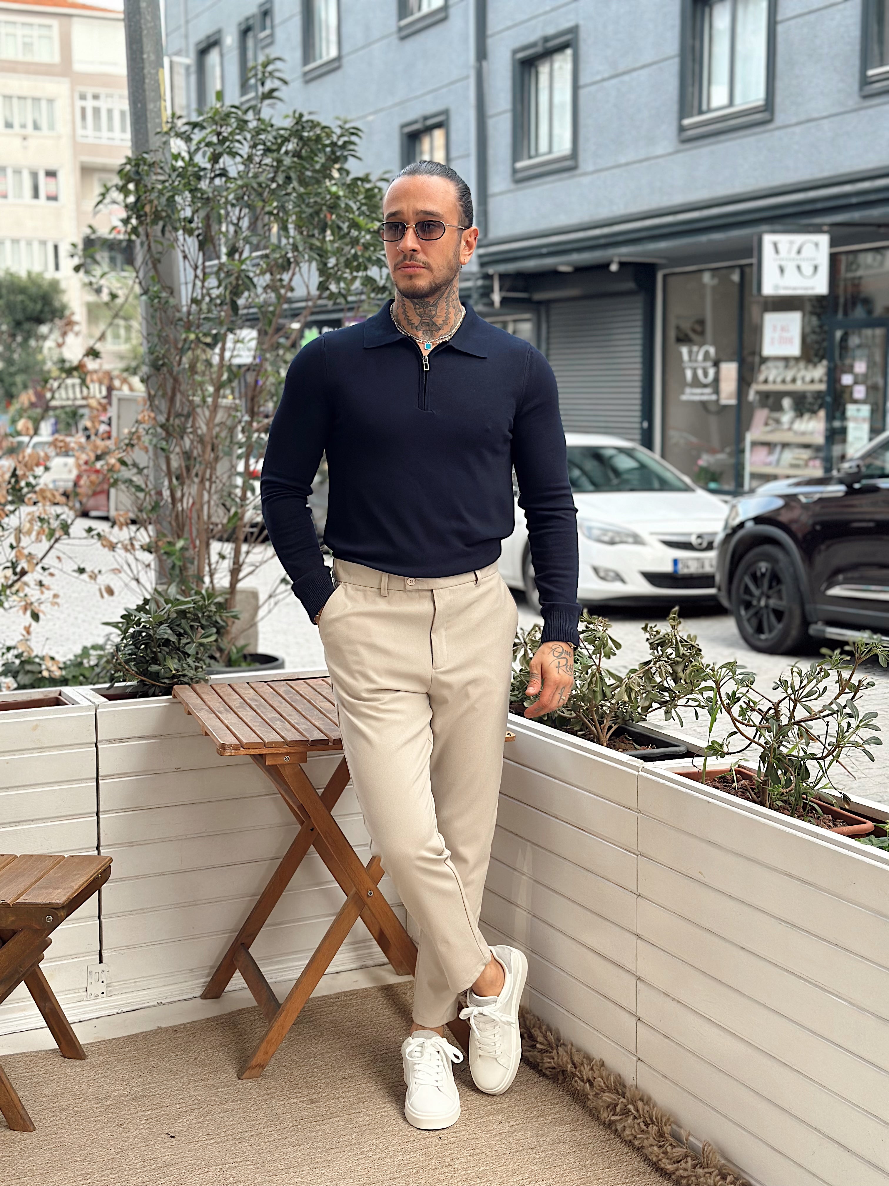 MS4089 - Yakası Fermuarlı Basic Sweatshirt laci