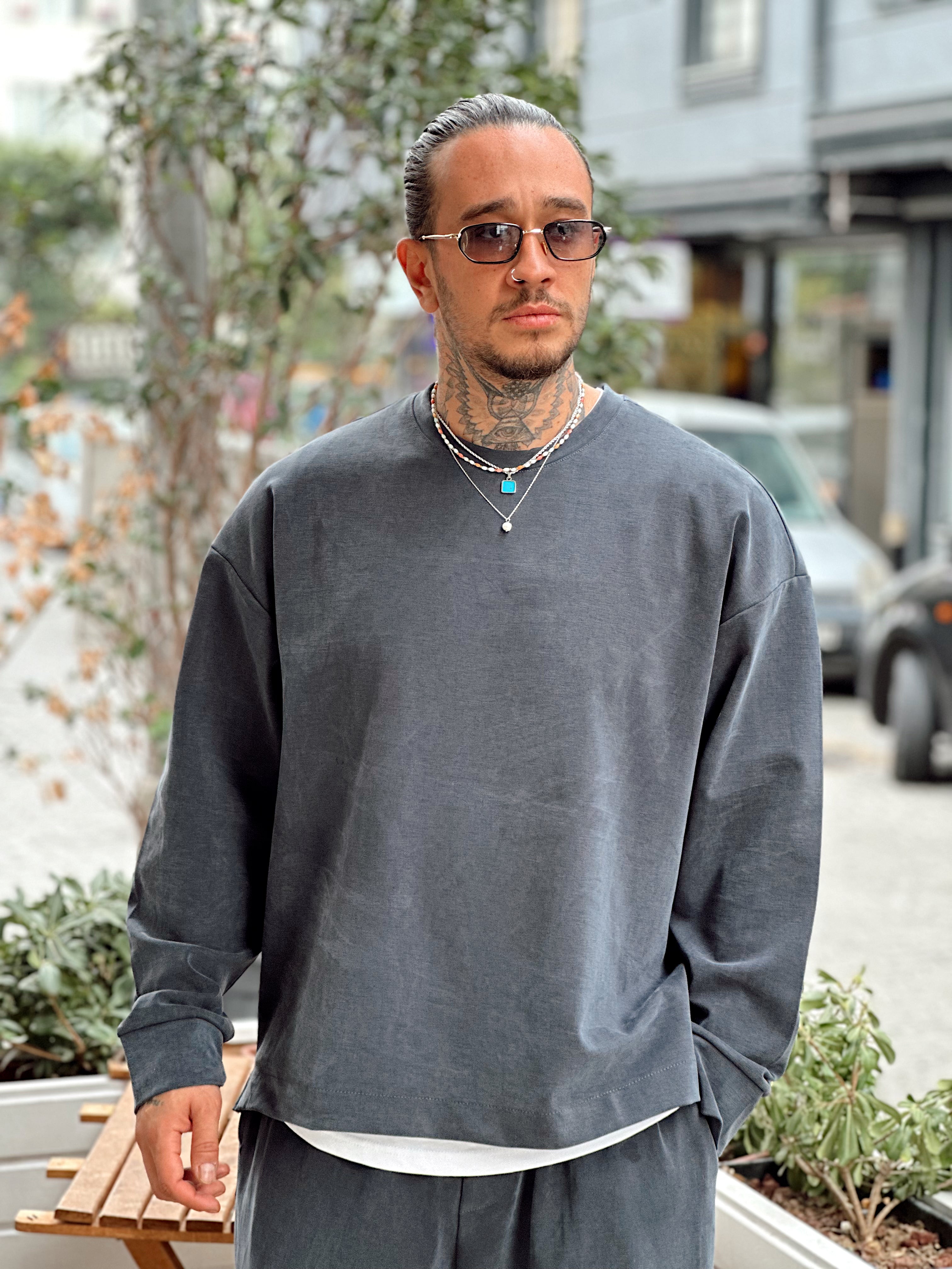 MT4066 - Modal Kumaş Sweatshirt Pantolon Takım füme