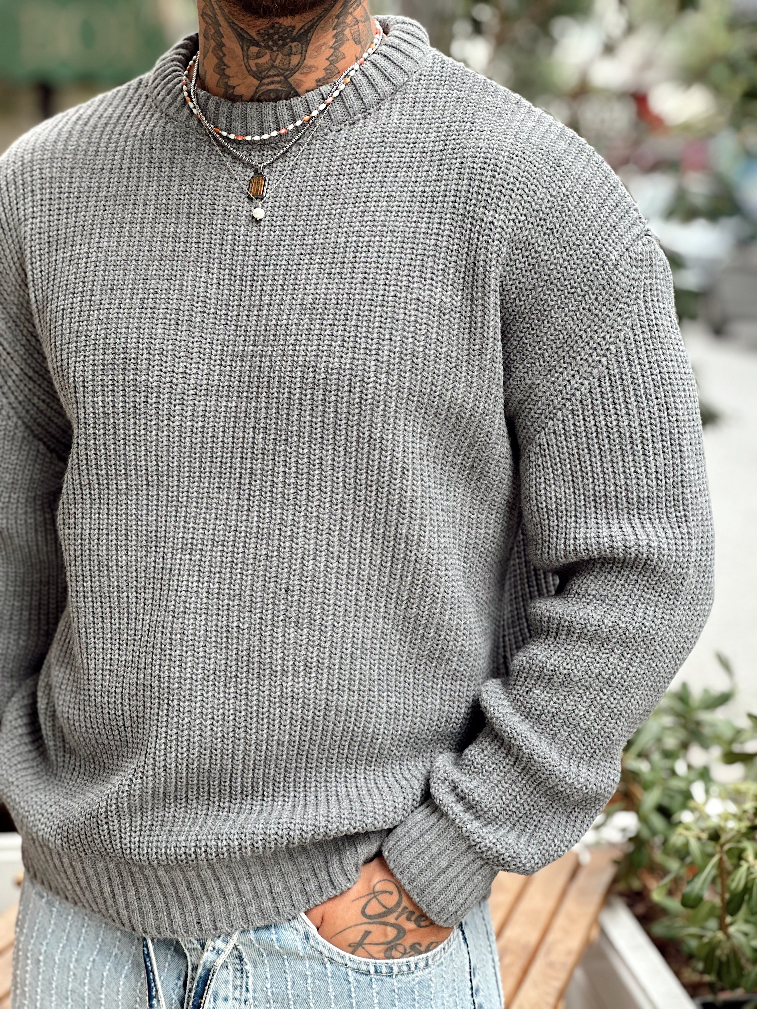 MS4060 - Giesto Oversize Basic Örme Sweatshirt gri