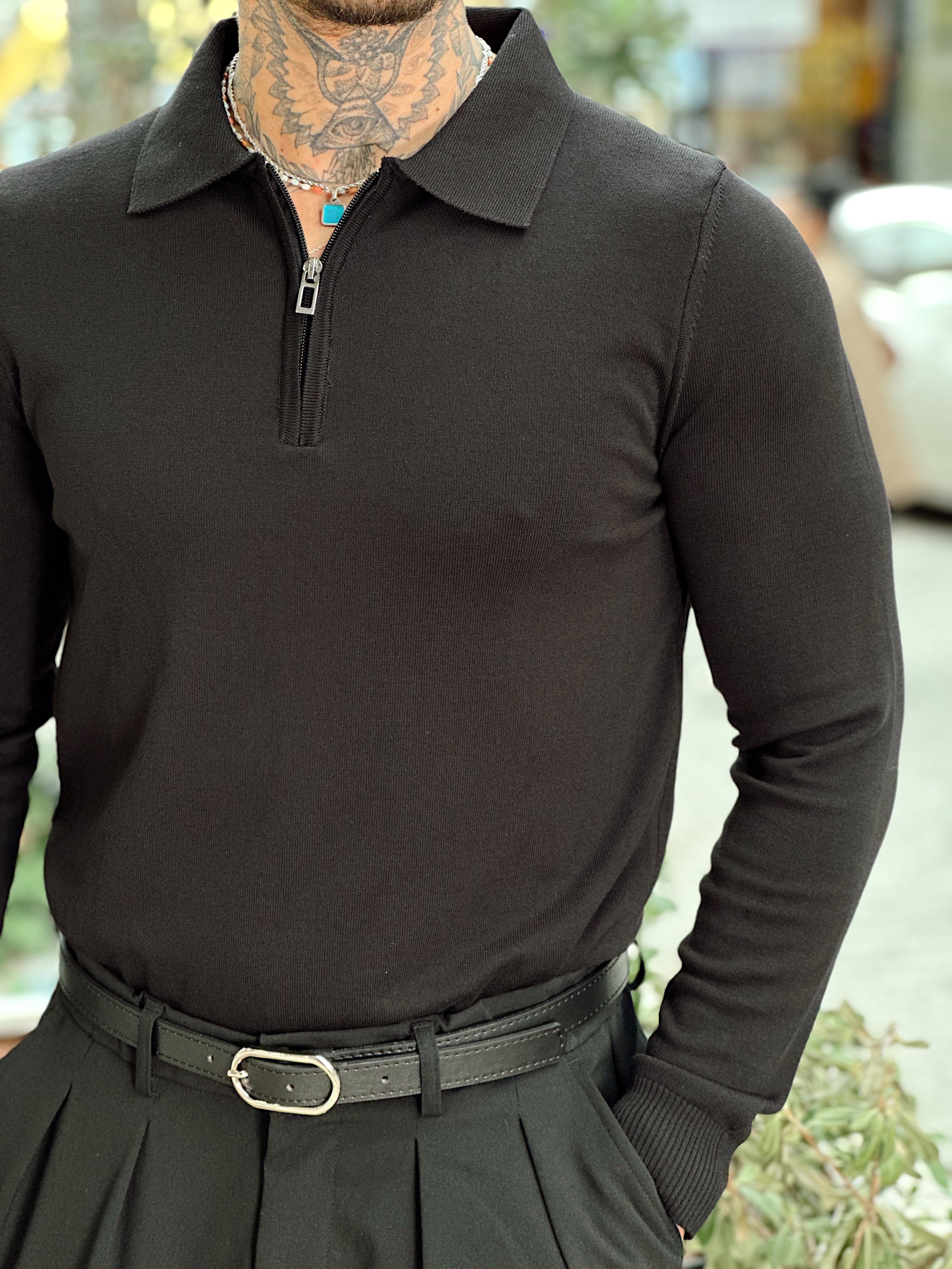 MS4089 - Yakası Fermuarlı Basic Sweatshirt siyah
