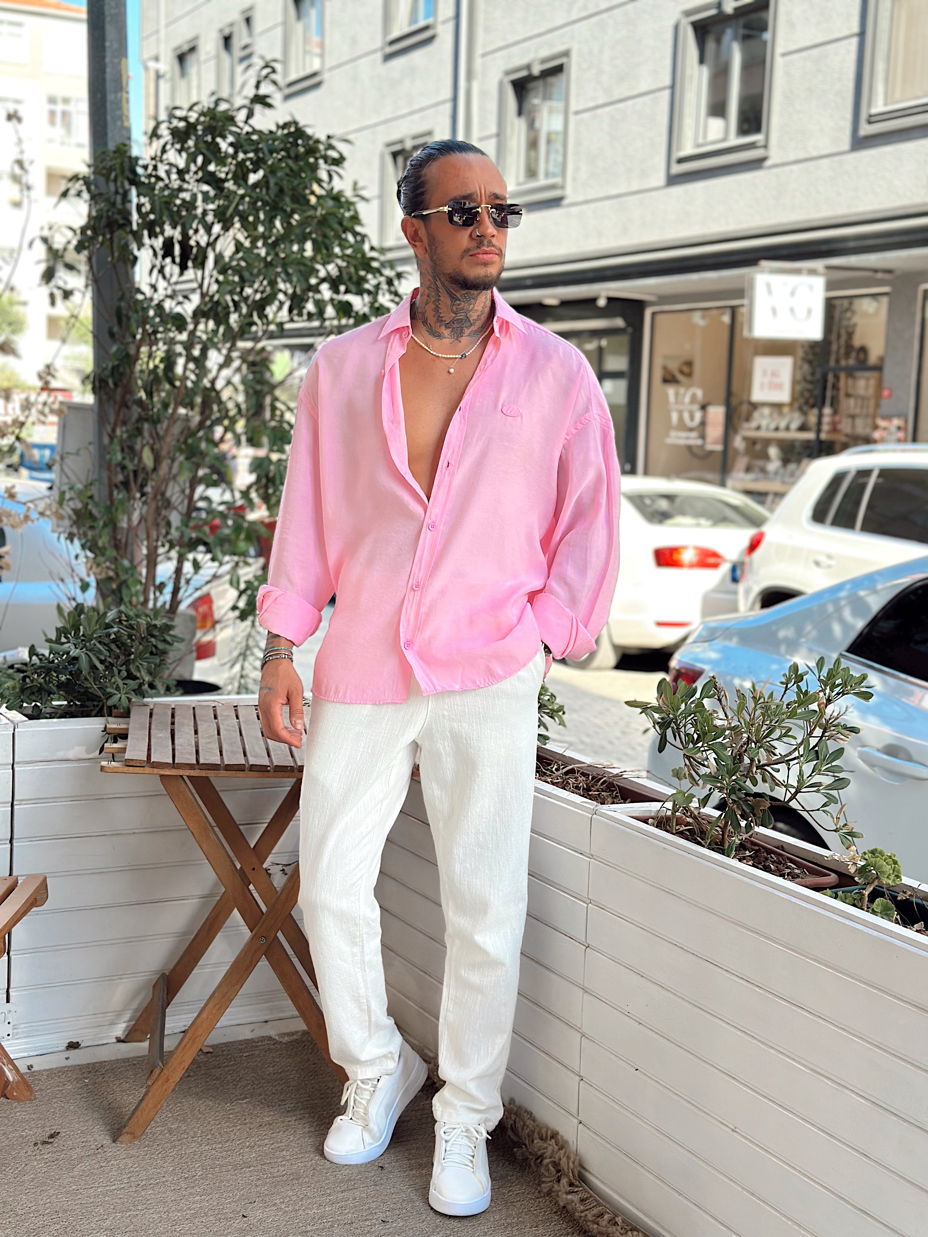 MG3106 - Oversize Modal Gömlek pembe