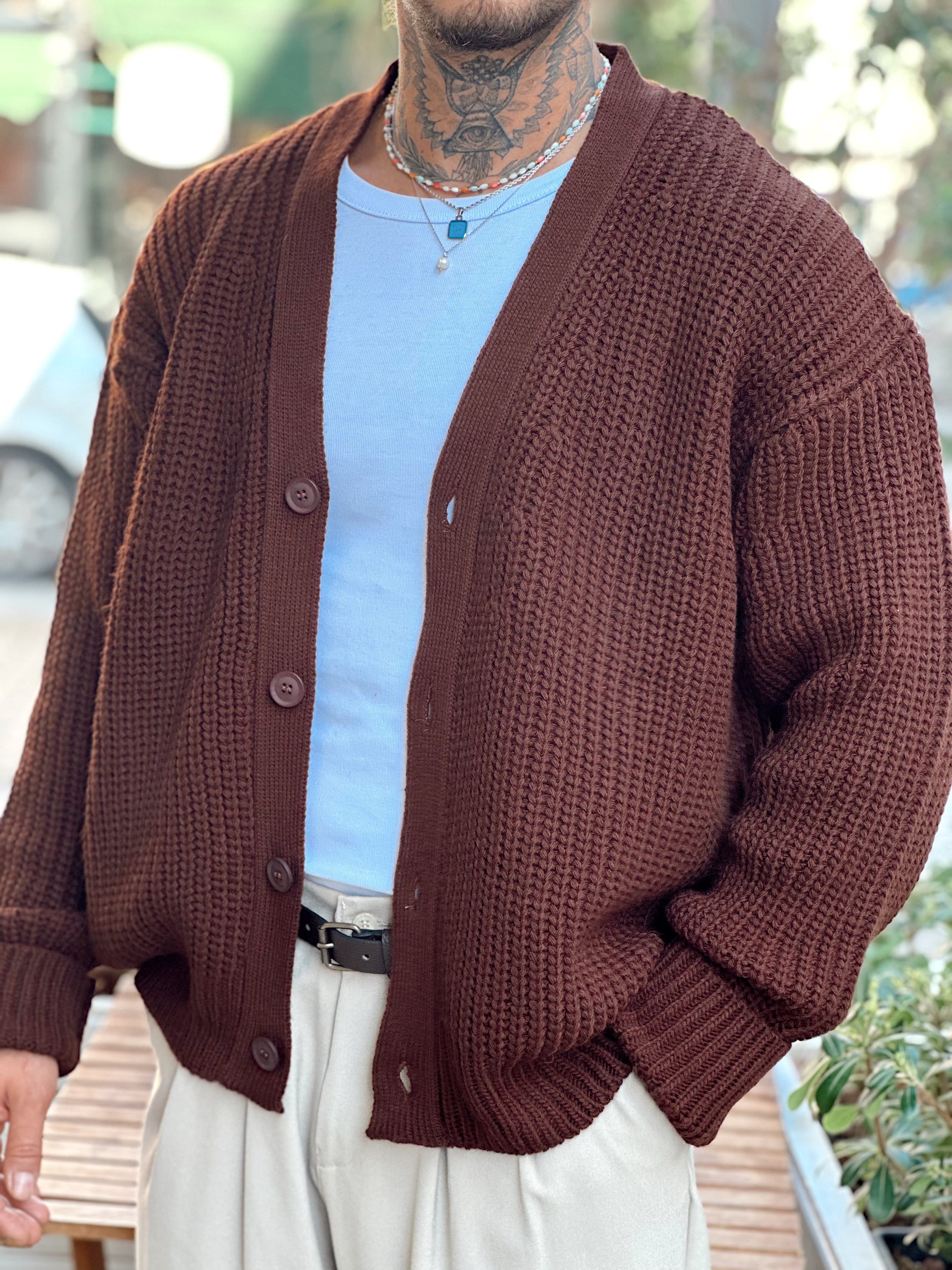 MS4002 - Oversize Örme Basic Hırka kahve