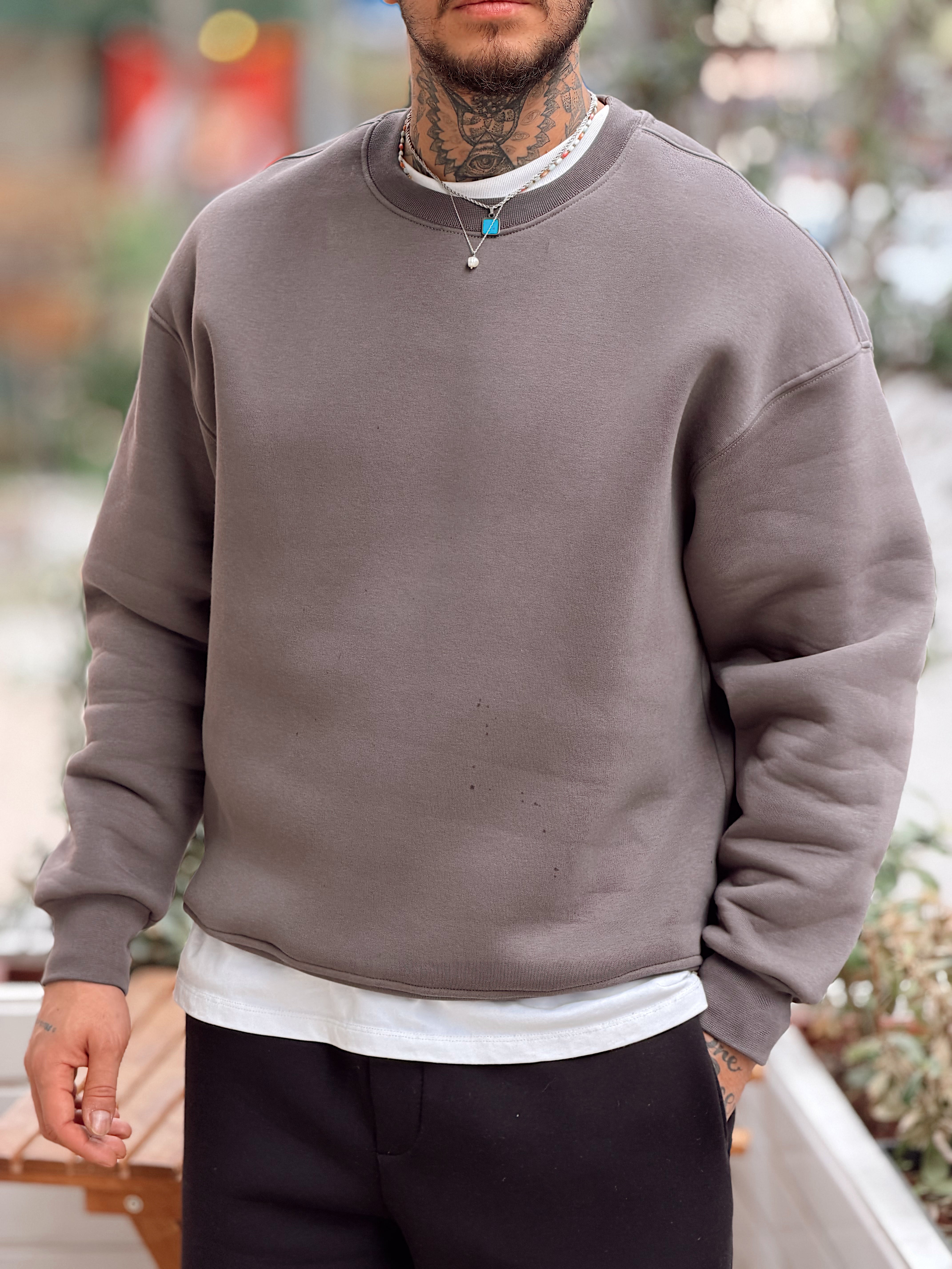 MS4109 - Oversize Basic Şardonlu Sweatshirt gri