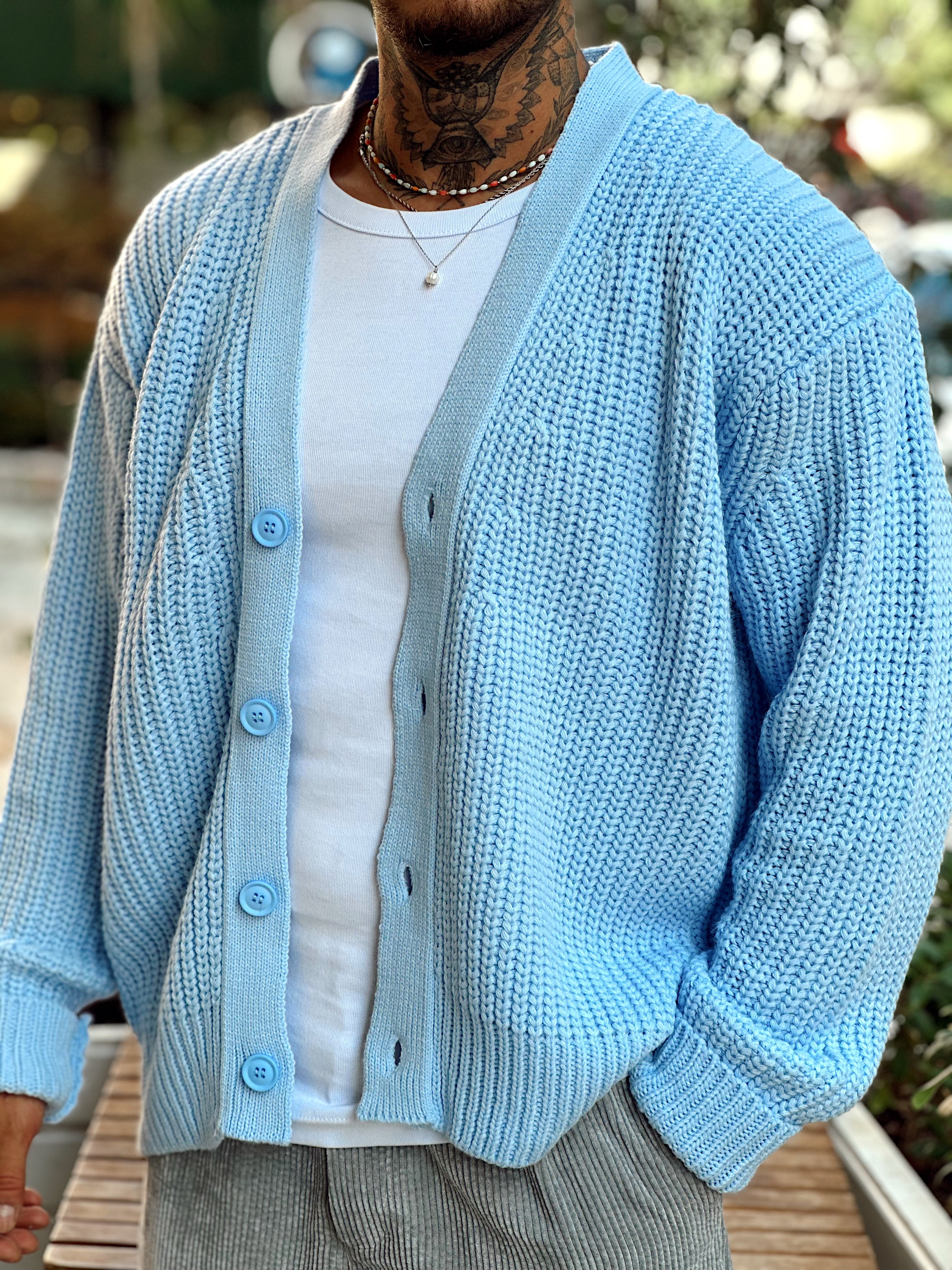 MS4002 - Oversize Örme Basic Hırka mavi