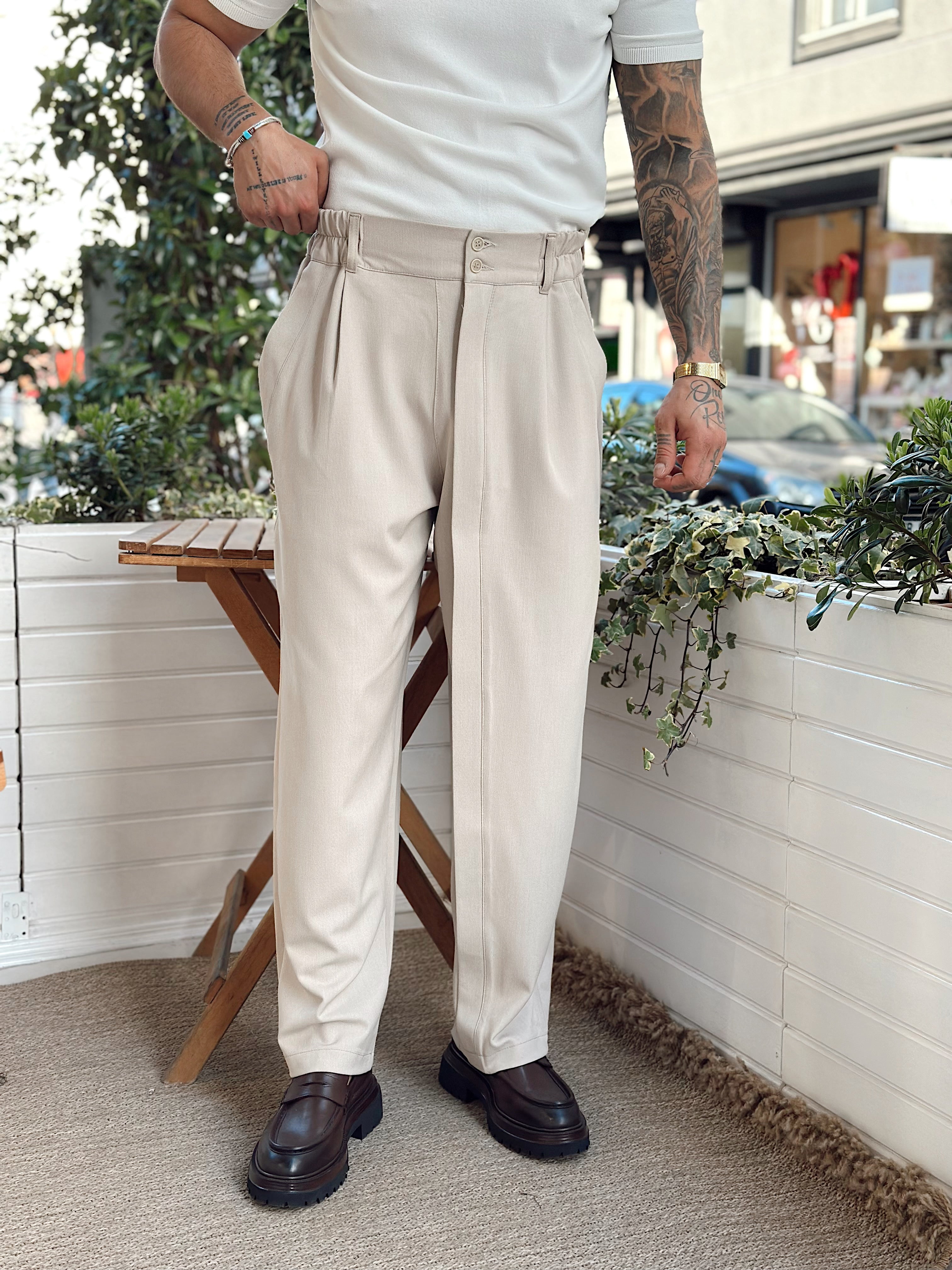 MP2810 - Çift Düğmeli Full Patlı Baggy Pantolon krem