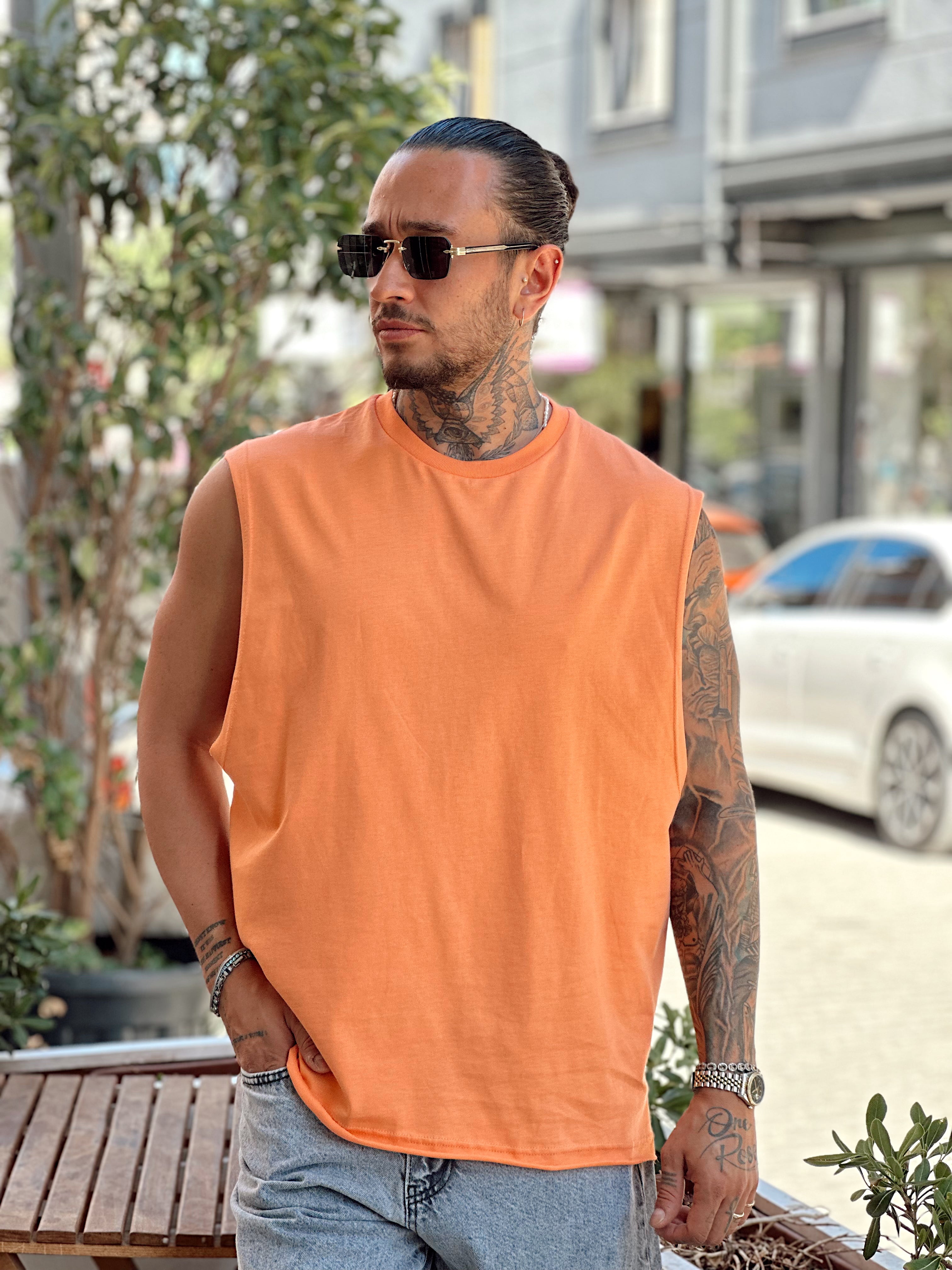 MT3082- Basic Kolsuz Oversize T-Shirt turuncu