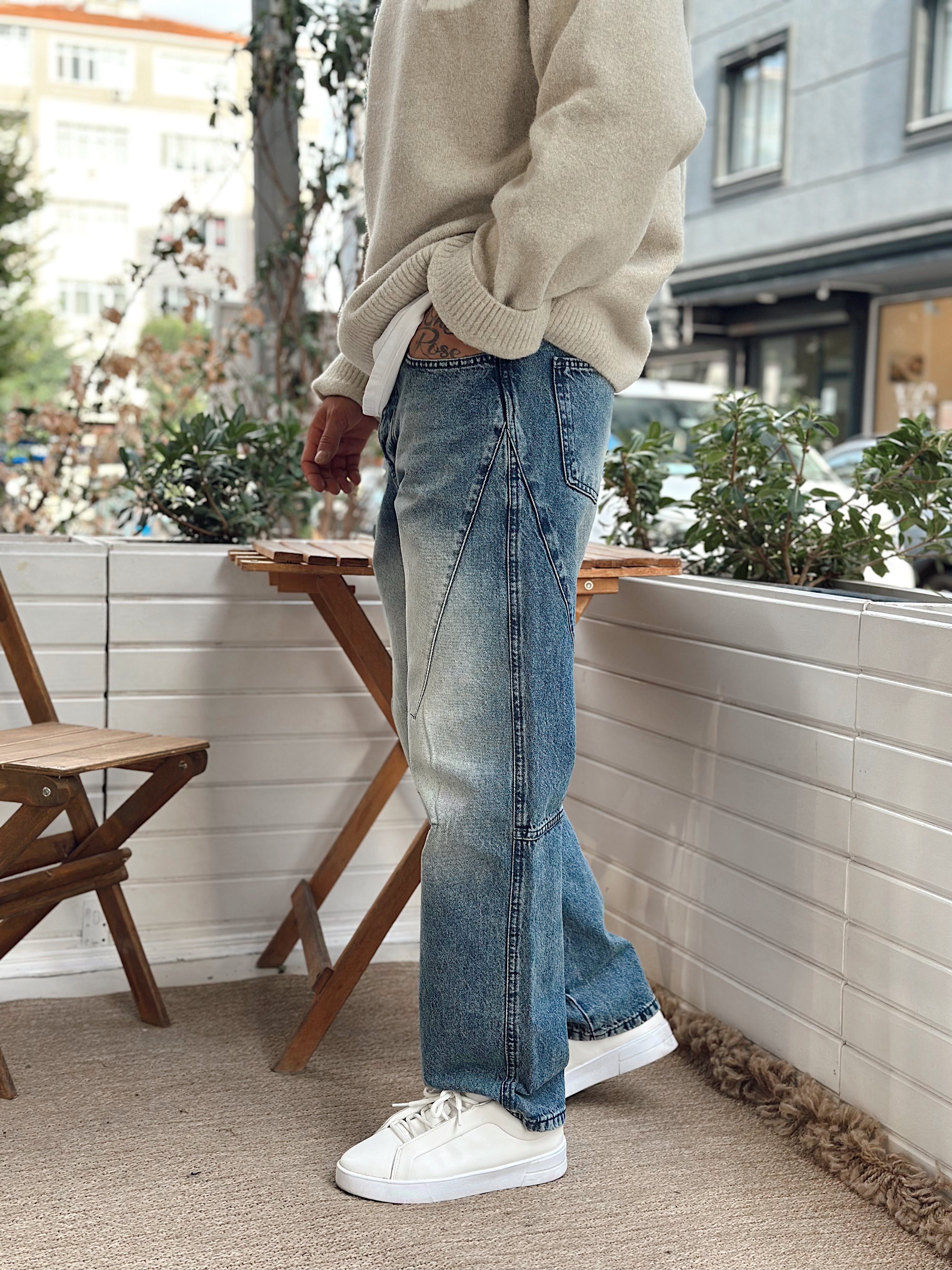 MP4013 - W11 Dikiş Detaylı Regular Kot Pantolon mavi