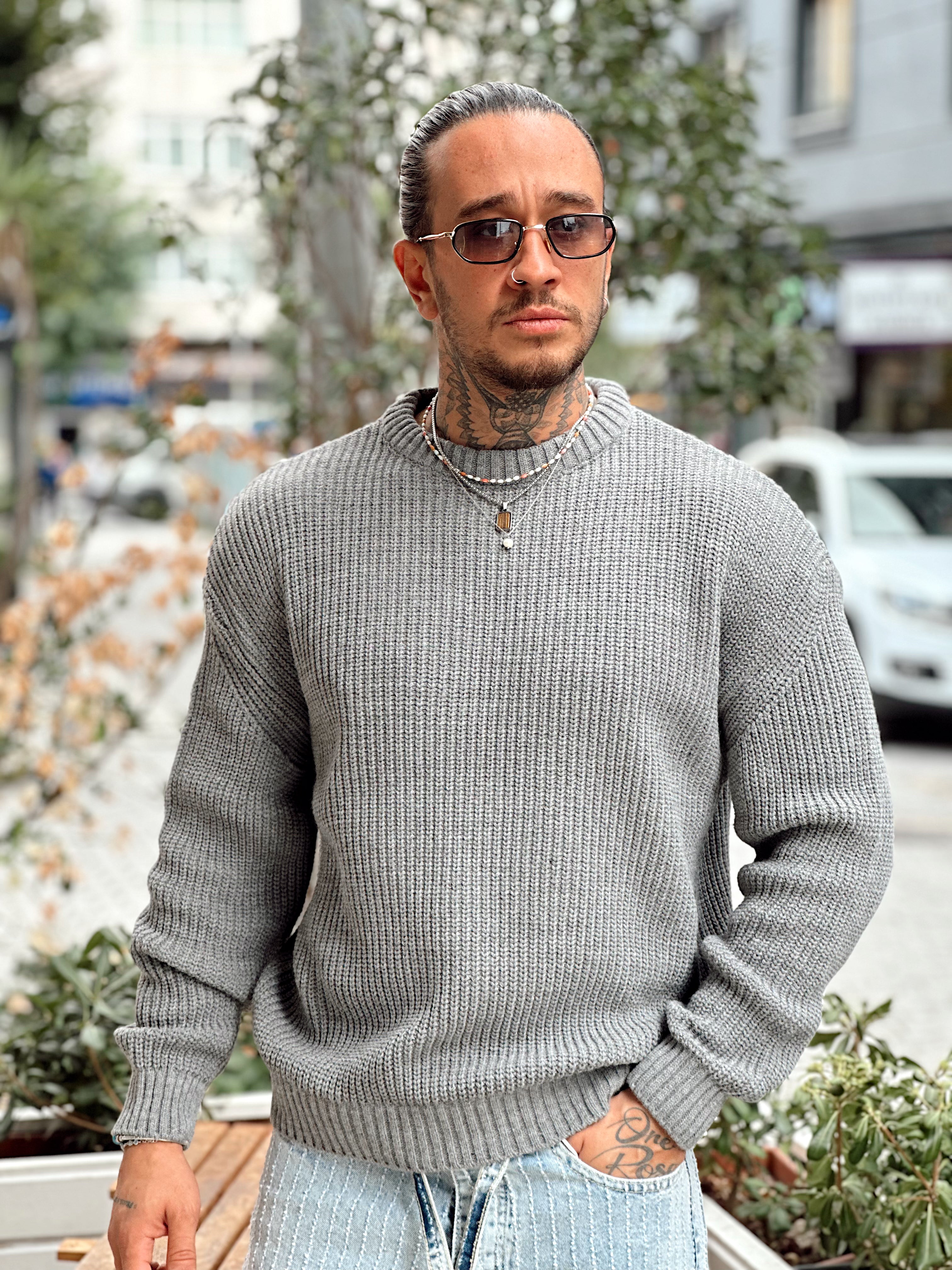 MS4060 - Giesto Oversize Basic Örme Sweatshirt gri