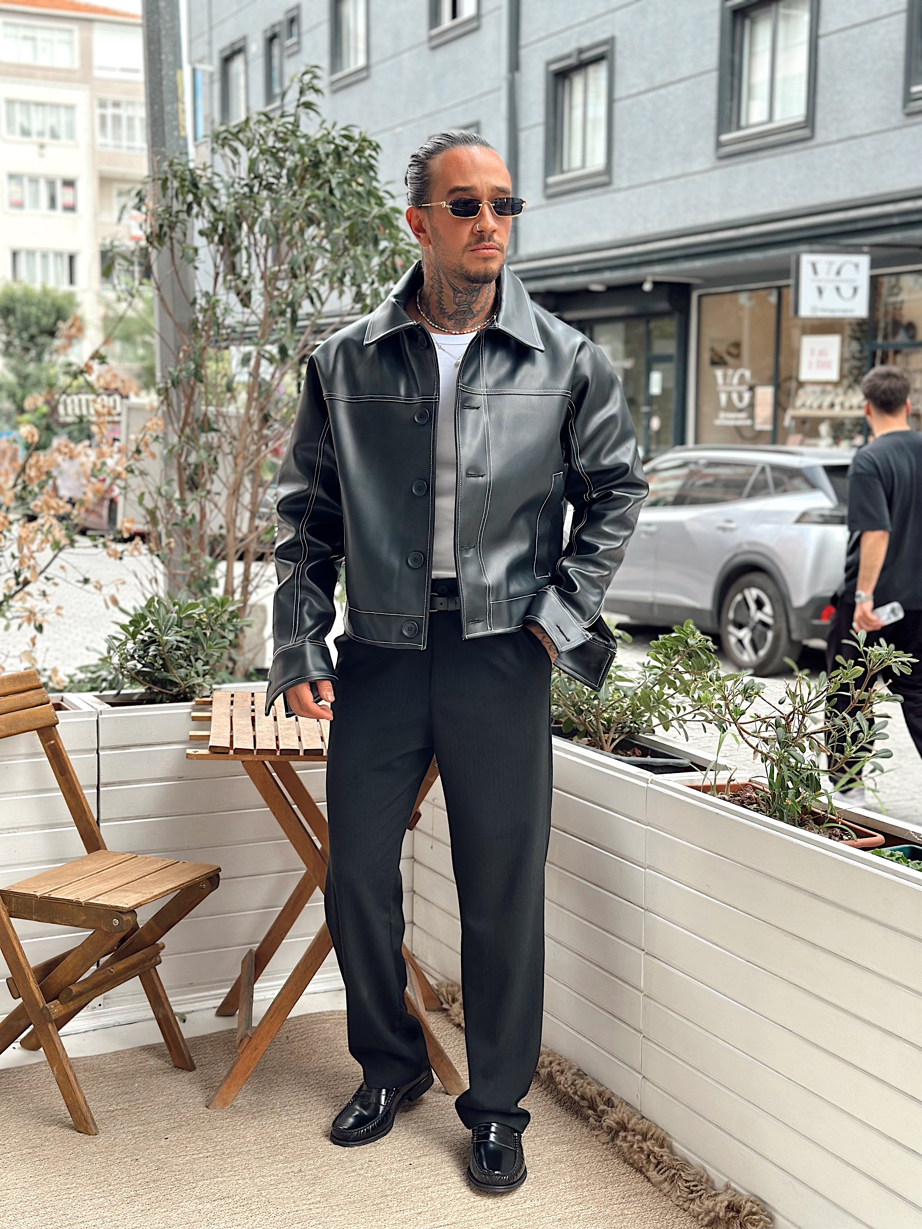 MC4017 - Giesto Retro Deri Ceket Siyah