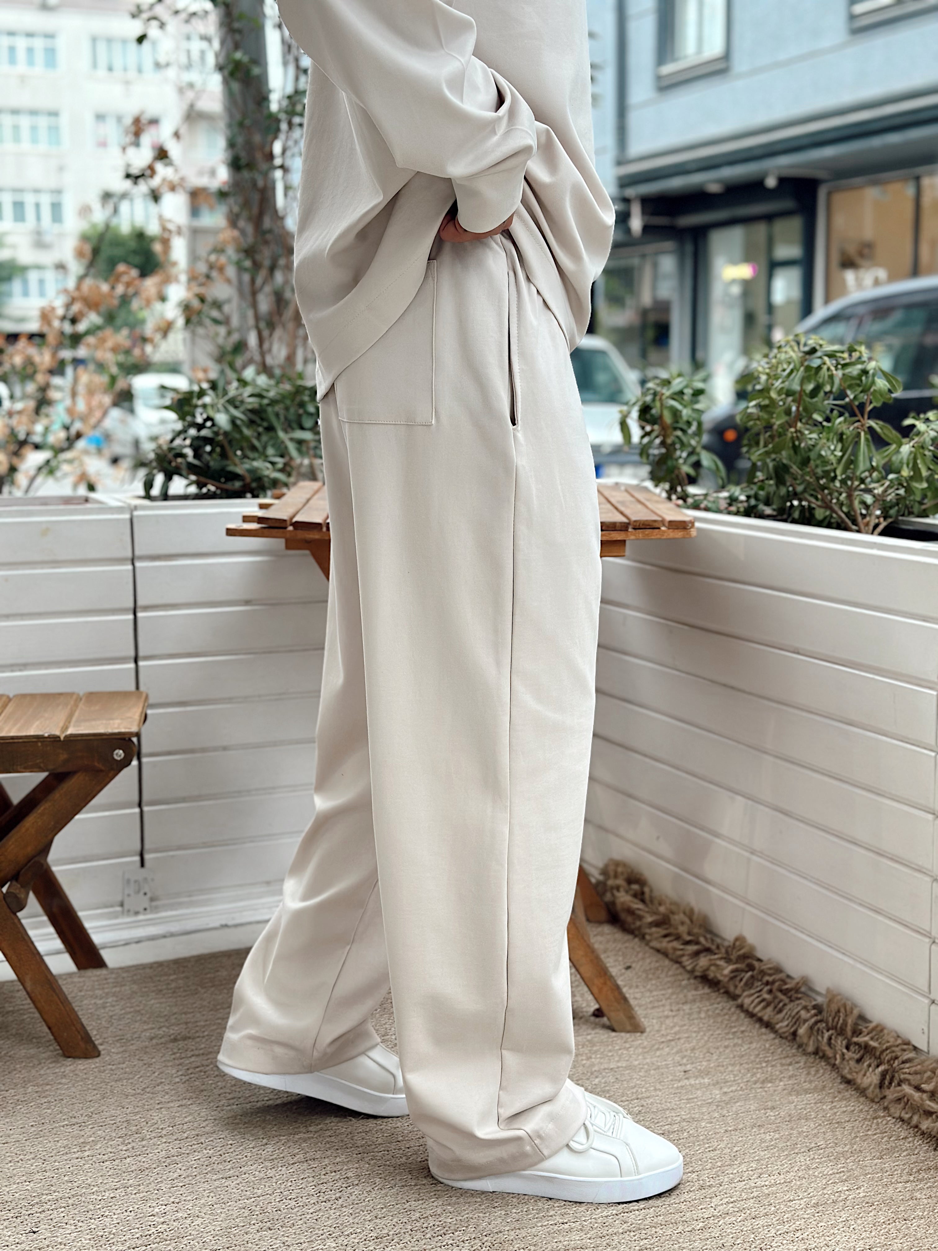 MT4066 - Modal Kumaş Sweatshirt Pantolon Takım krem