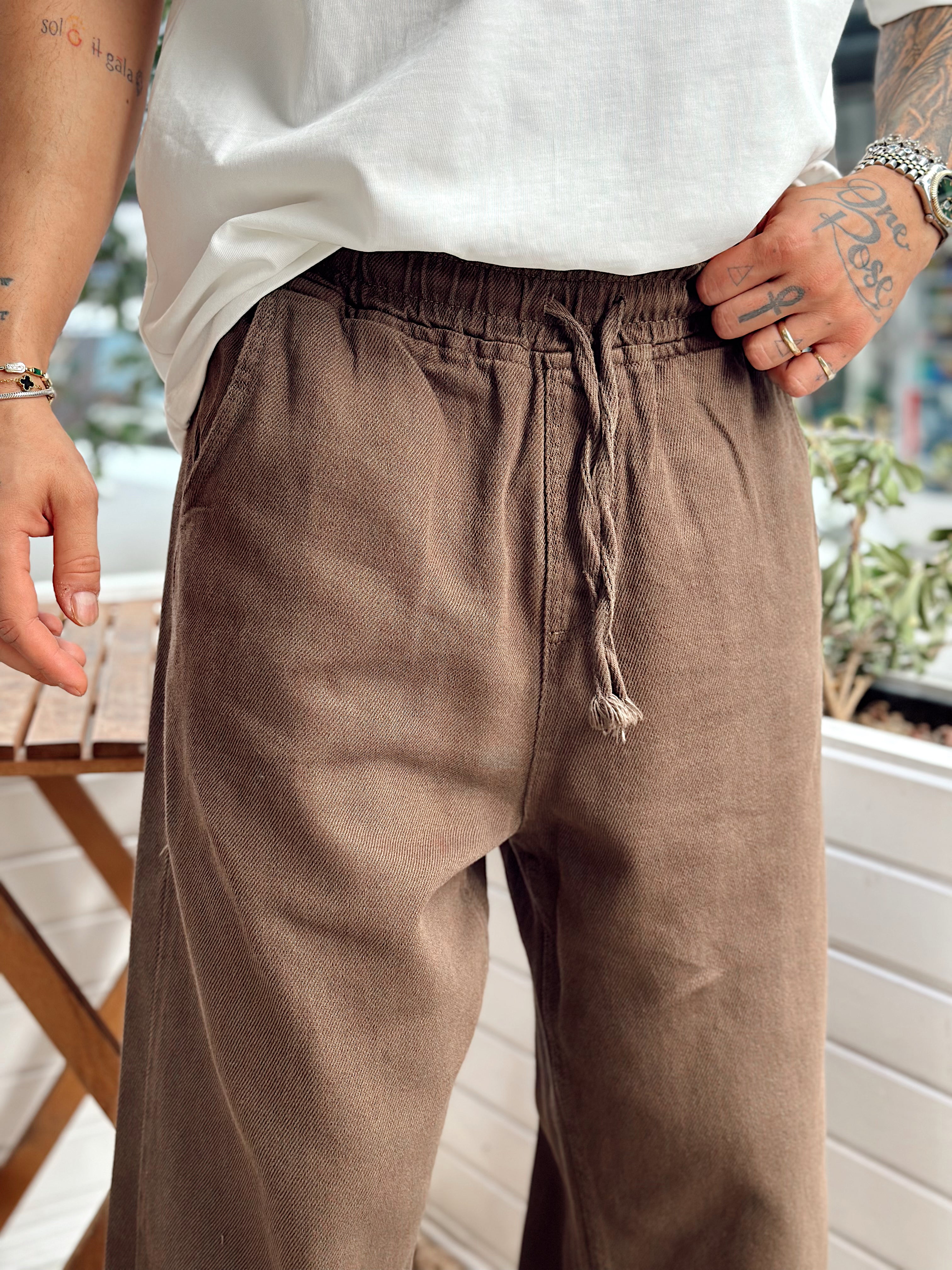 MP4081 - Beli İpli Baggy Gabardin Pantolon kahve
