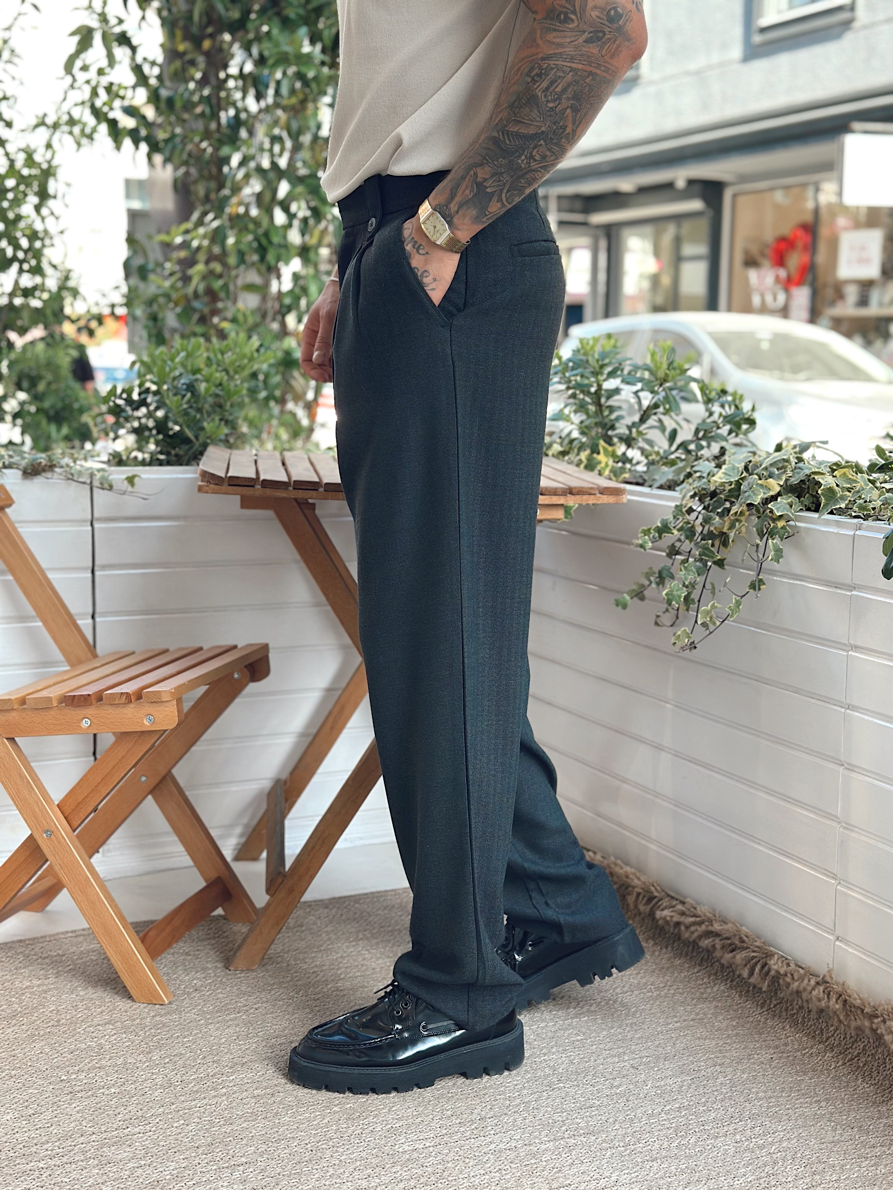 MP2830 - Kemer Detaylı Baggy Pileli Kumaş Pantolon antrasit