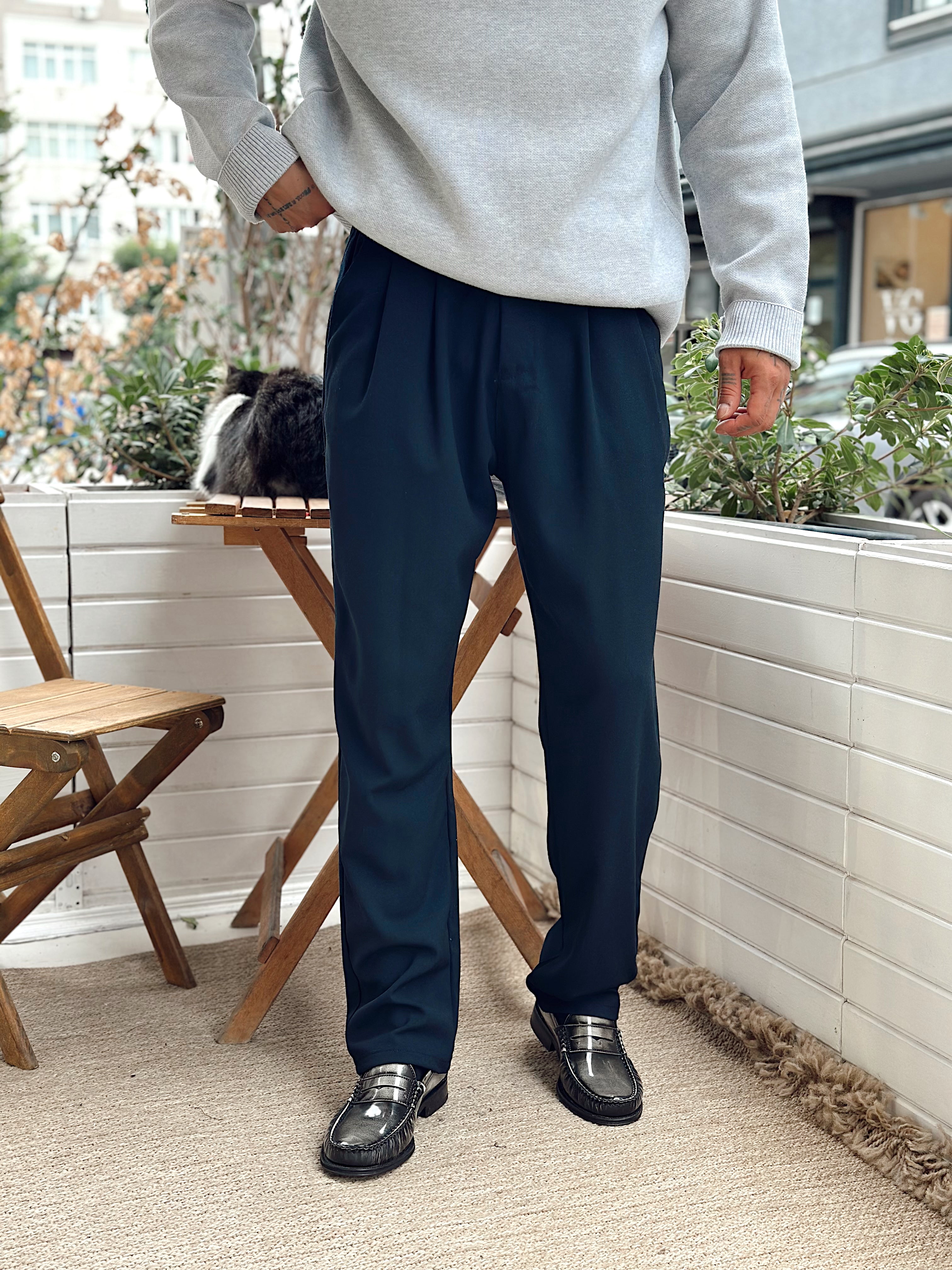 MP4030 - Pileli Baggy Kumaş Pantolon lacivert