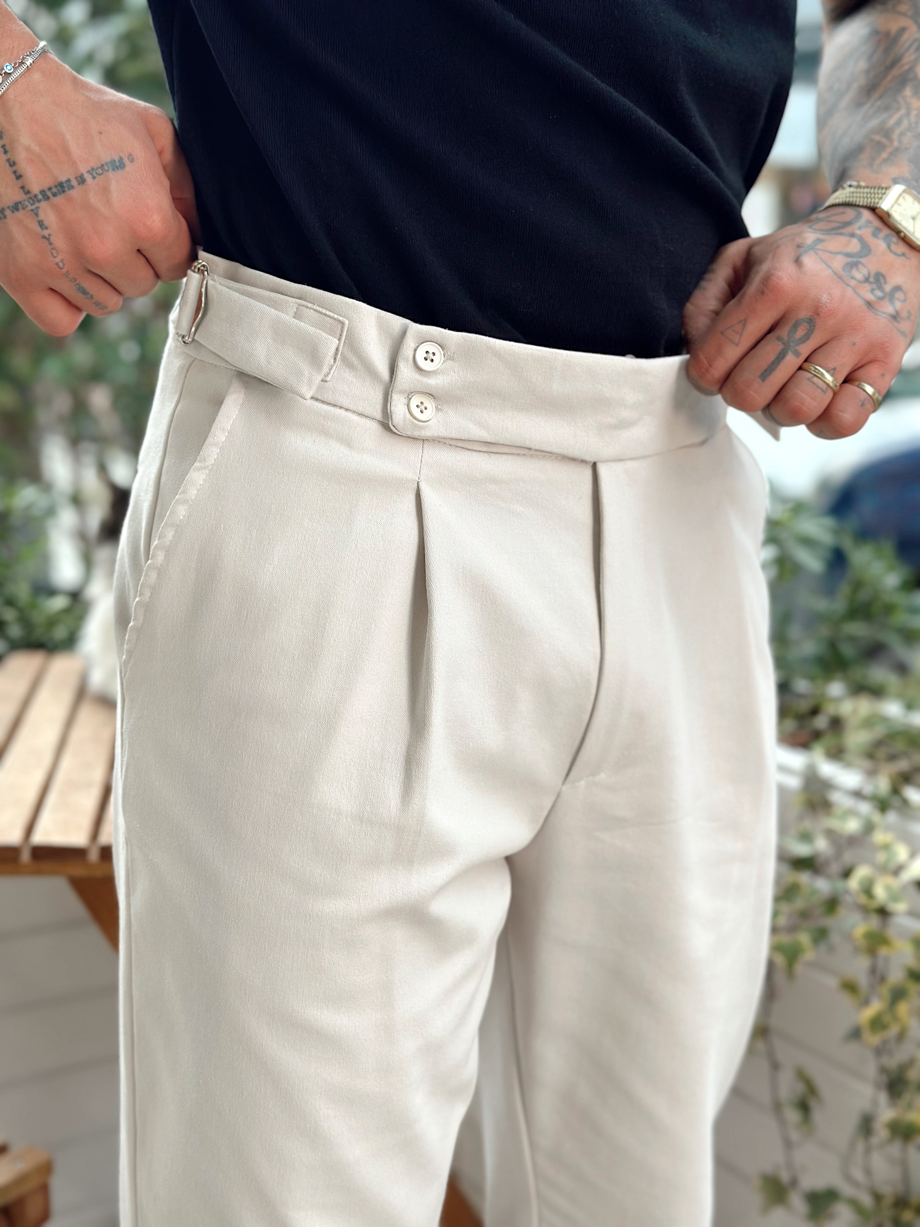 MP2640 - Yüksek Bel Çift Düğmeli İtalyan Kesim Pantolon Taş