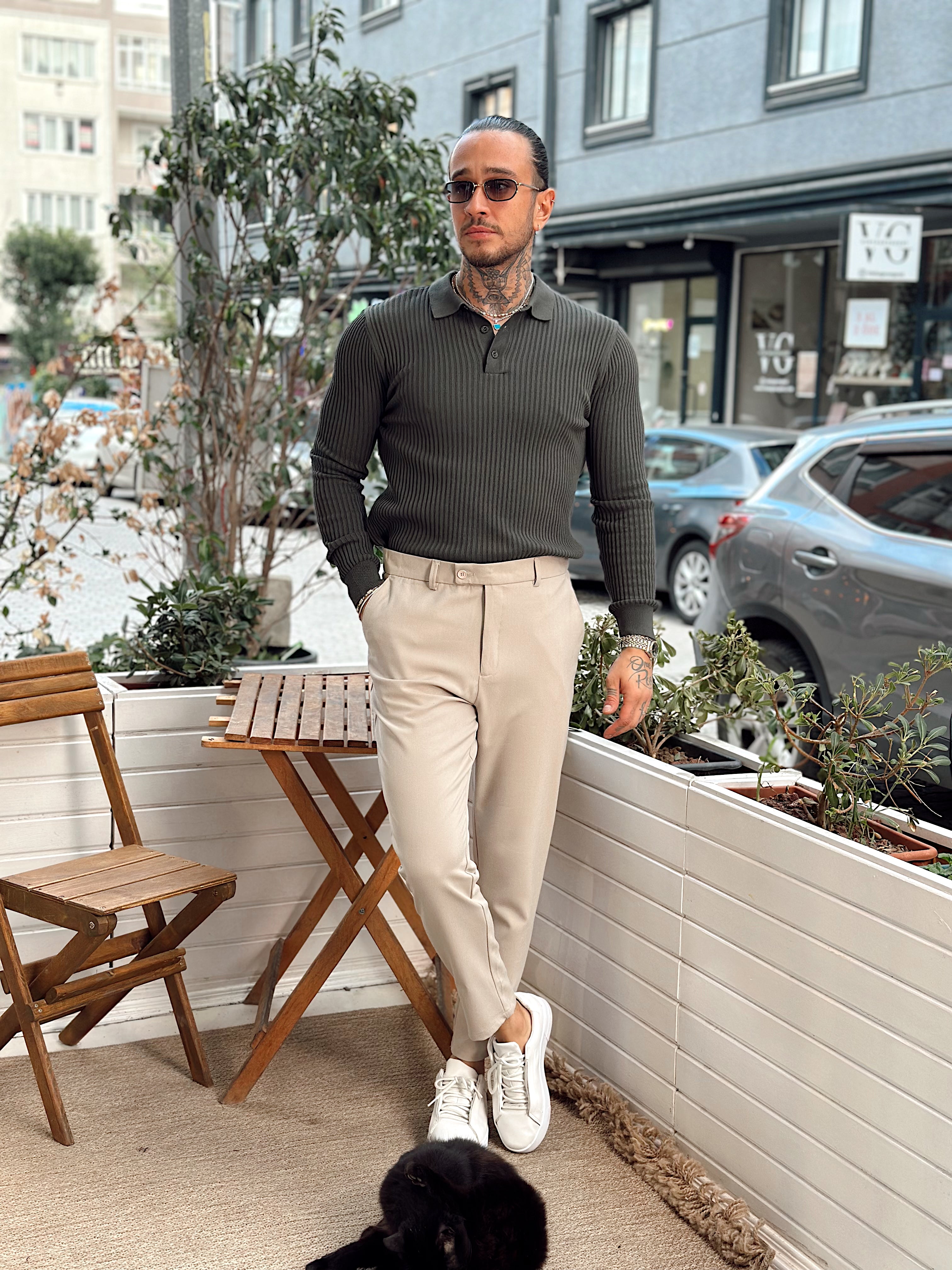 MS4082 - Giesto Fitilli Polo Yaka Sweatshirt haki