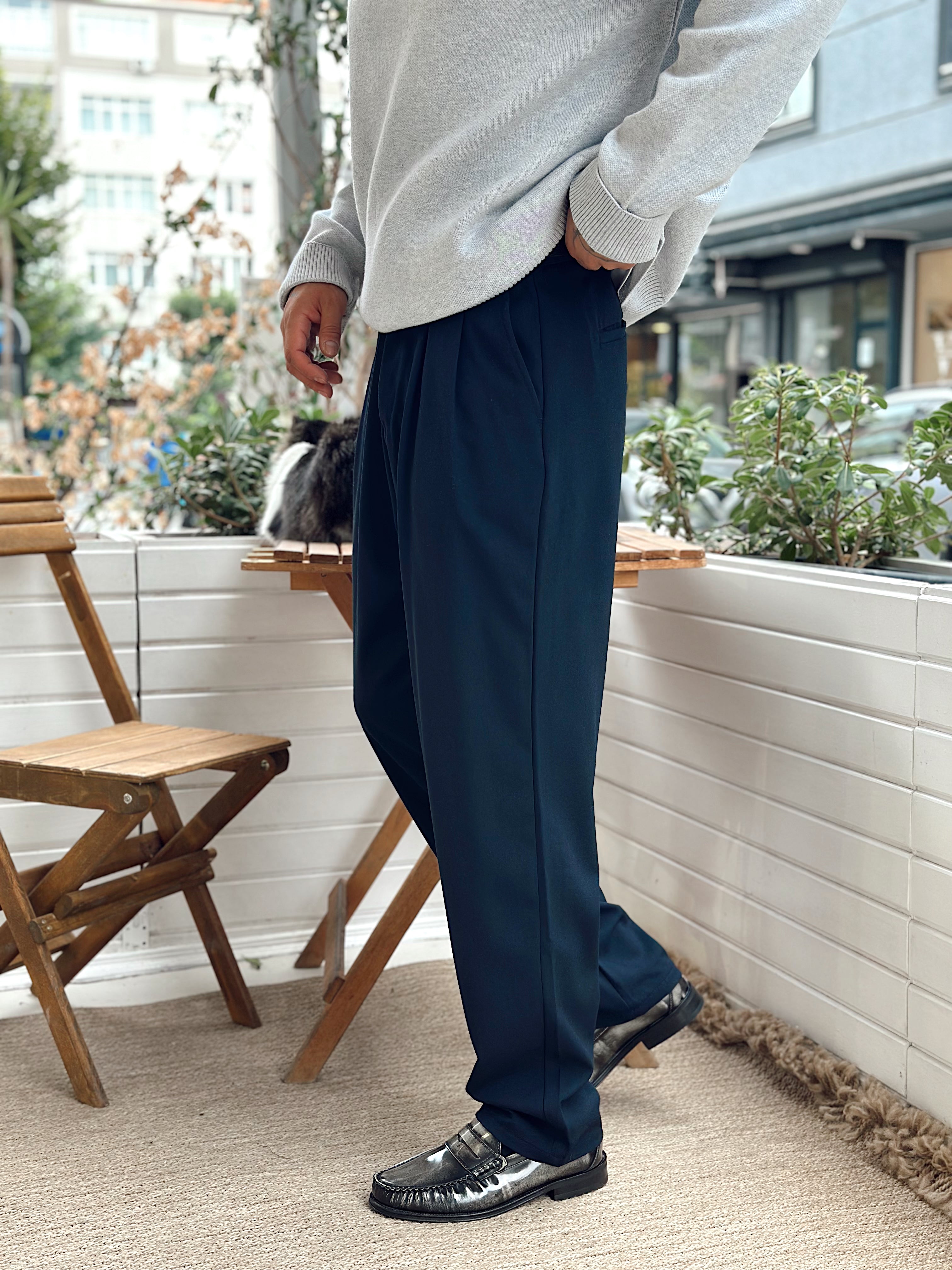 MP4030 - Pileli Baggy Kumaş Pantolon lacivert