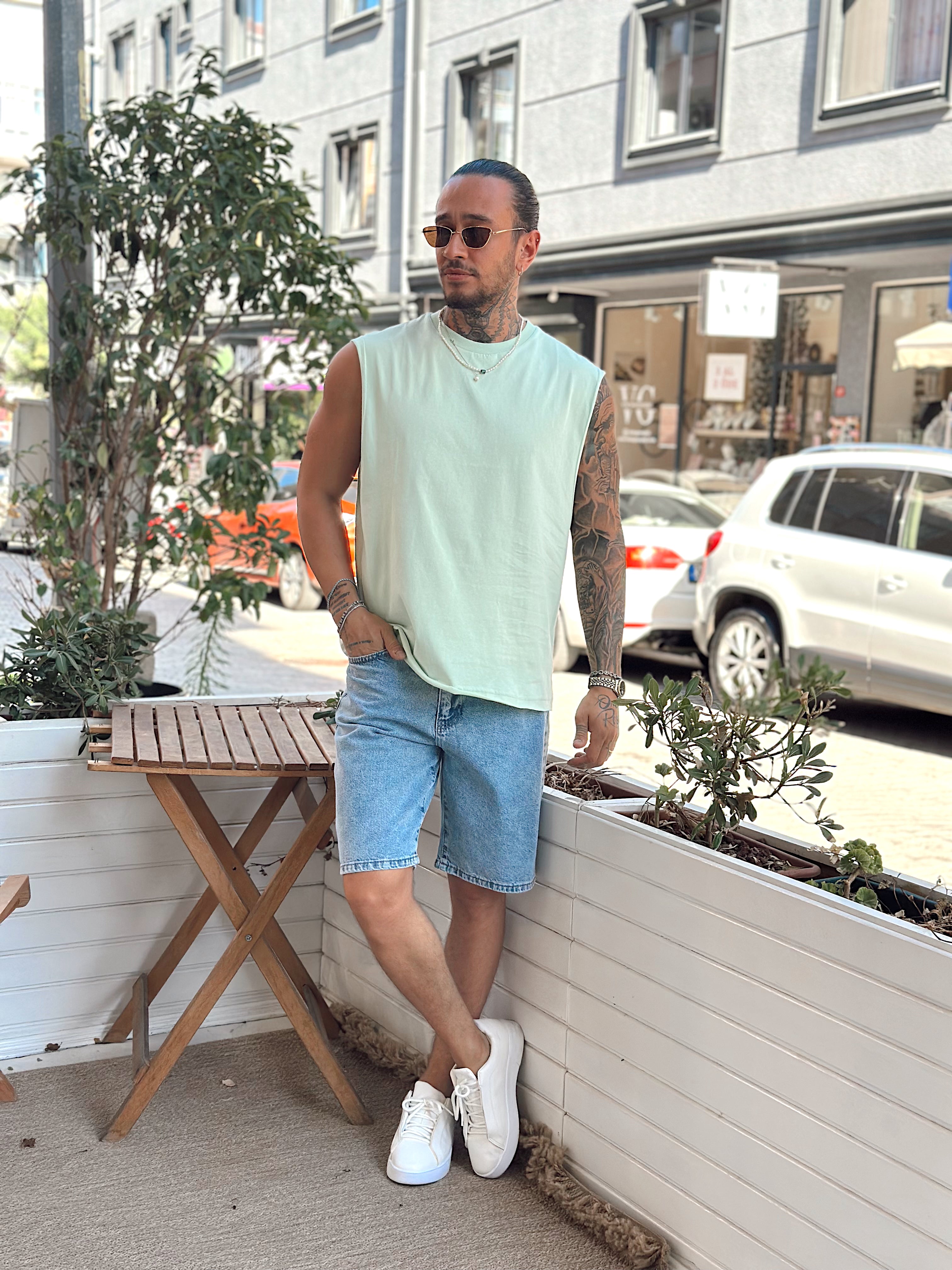 MT3081- Basic Kolsuz Oversize T-Shirt mint