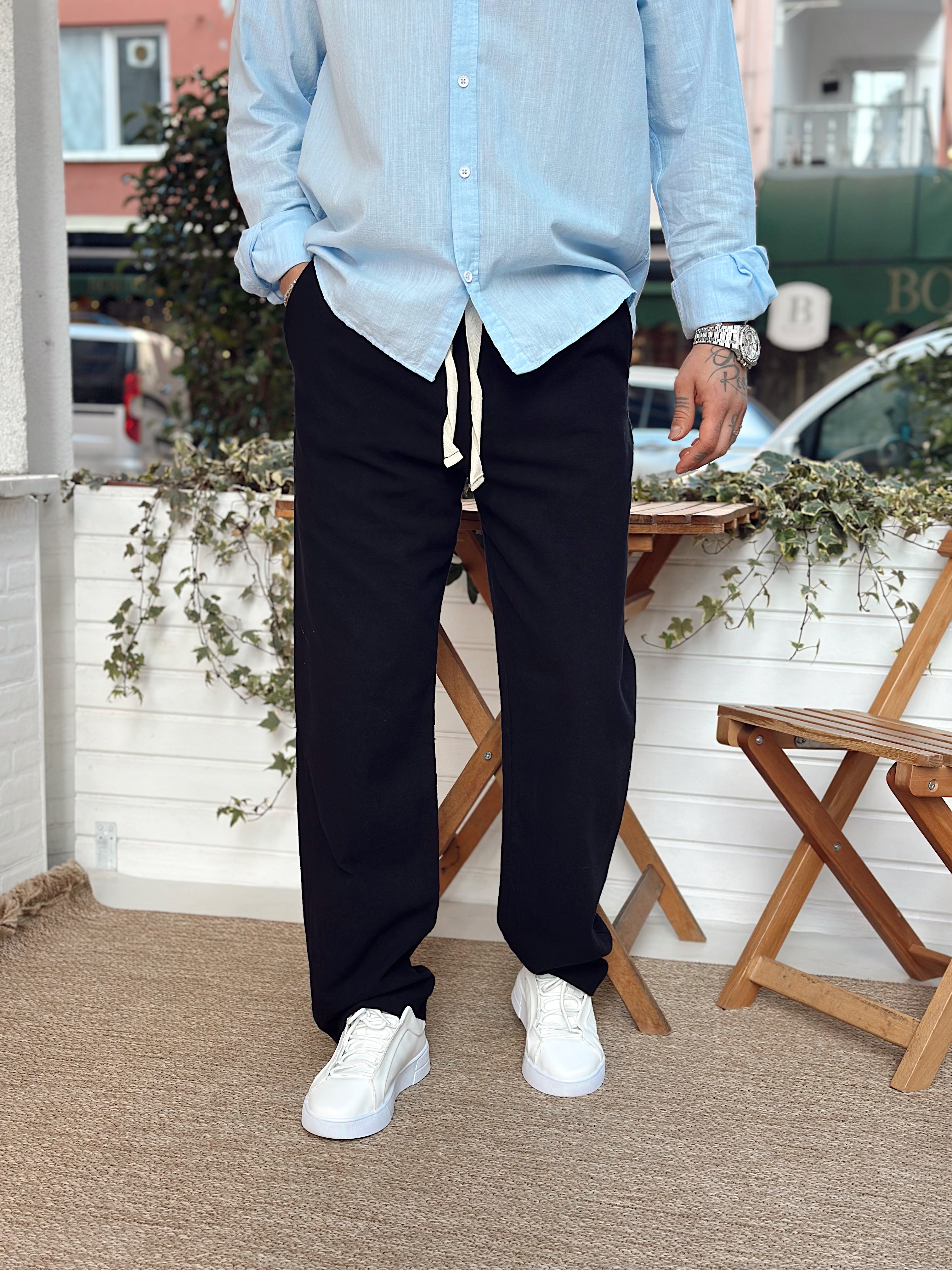MP2524 - Baggy Keten Pantolon siyah