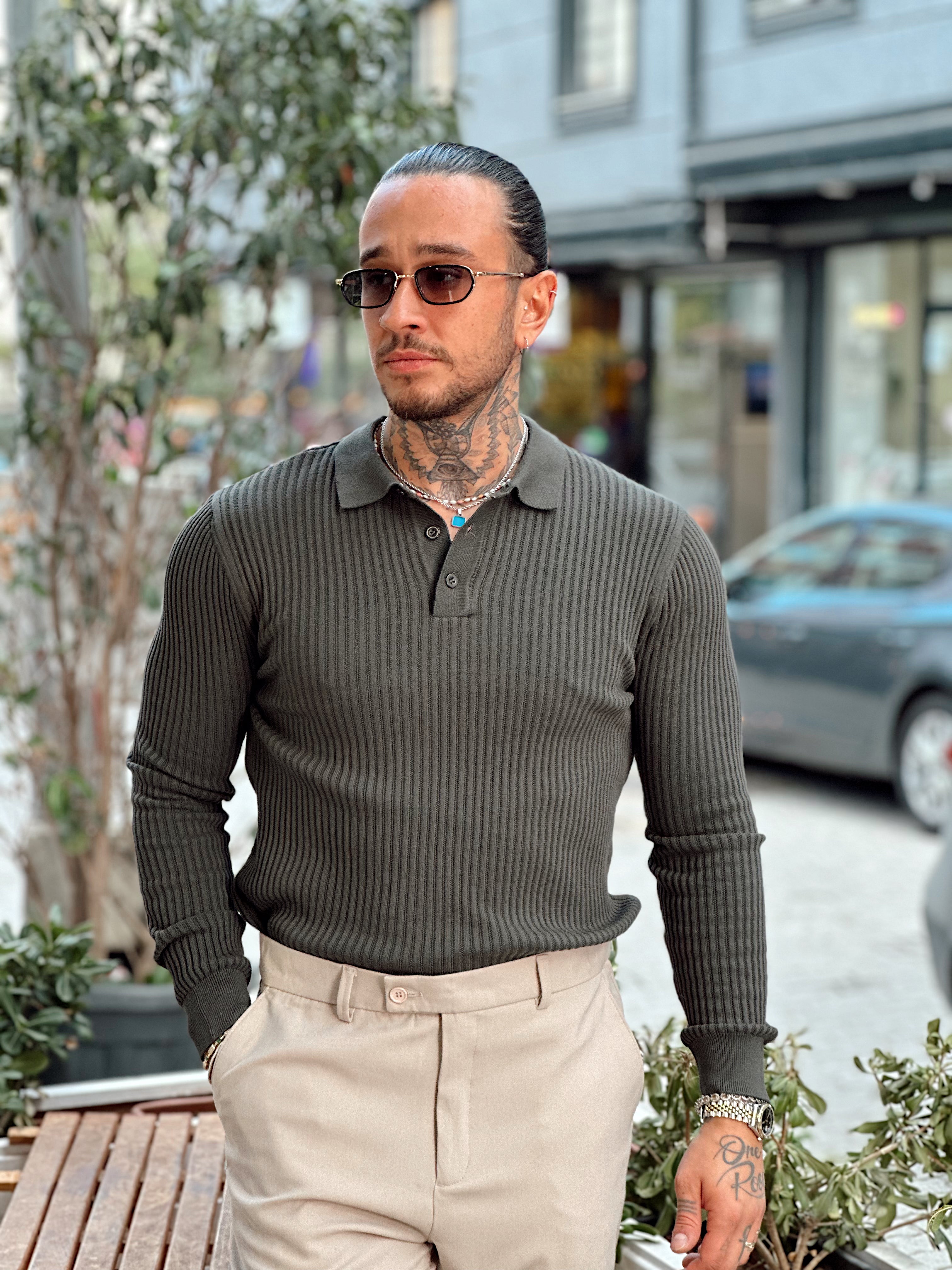 MS4082 - Giesto Fitilli Polo Yaka Sweatshirt haki