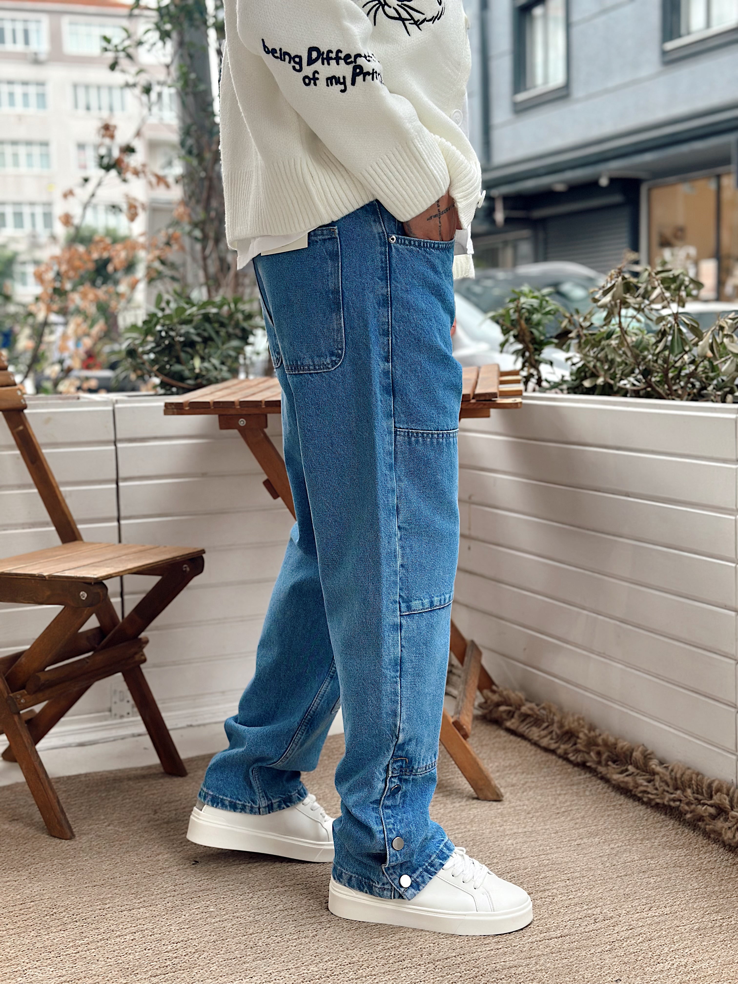 MP4096 - Paçası ÇıtÇıt Detaylı Regular Kot Pantolon mavi