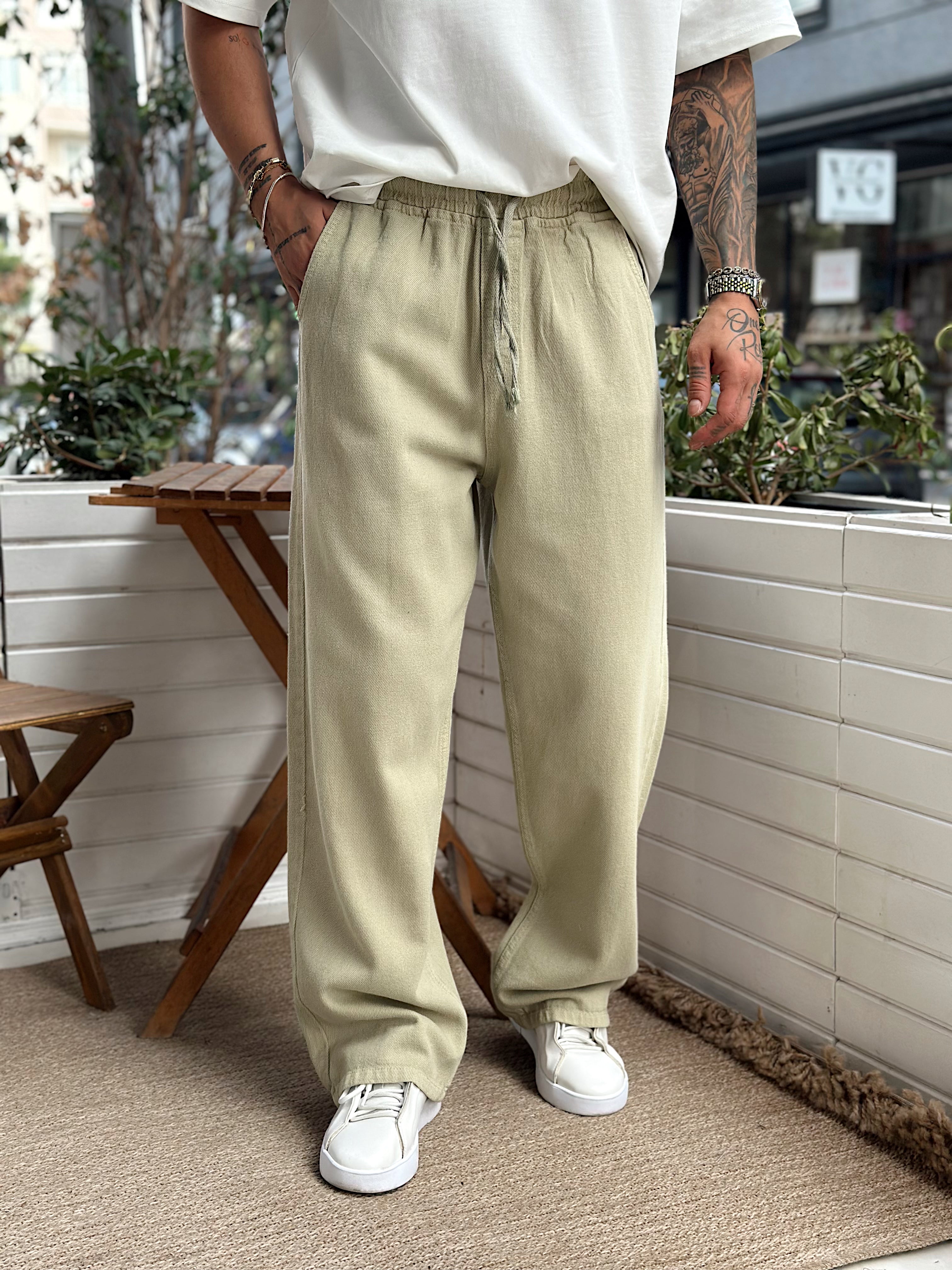 MP4081 - Beli İpli Baggy Gabardin Pantolon haki