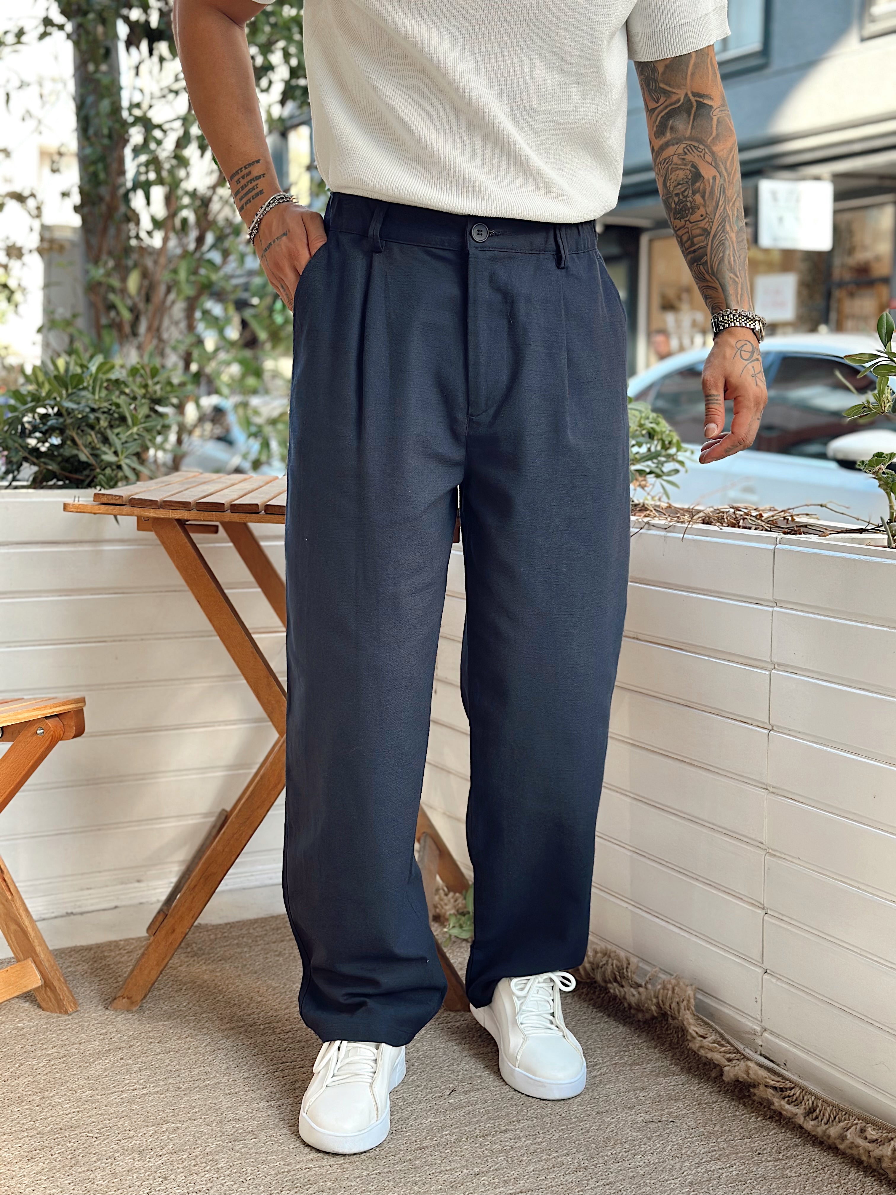 MP3065 - Baggy Pileli keten Pantolon laci