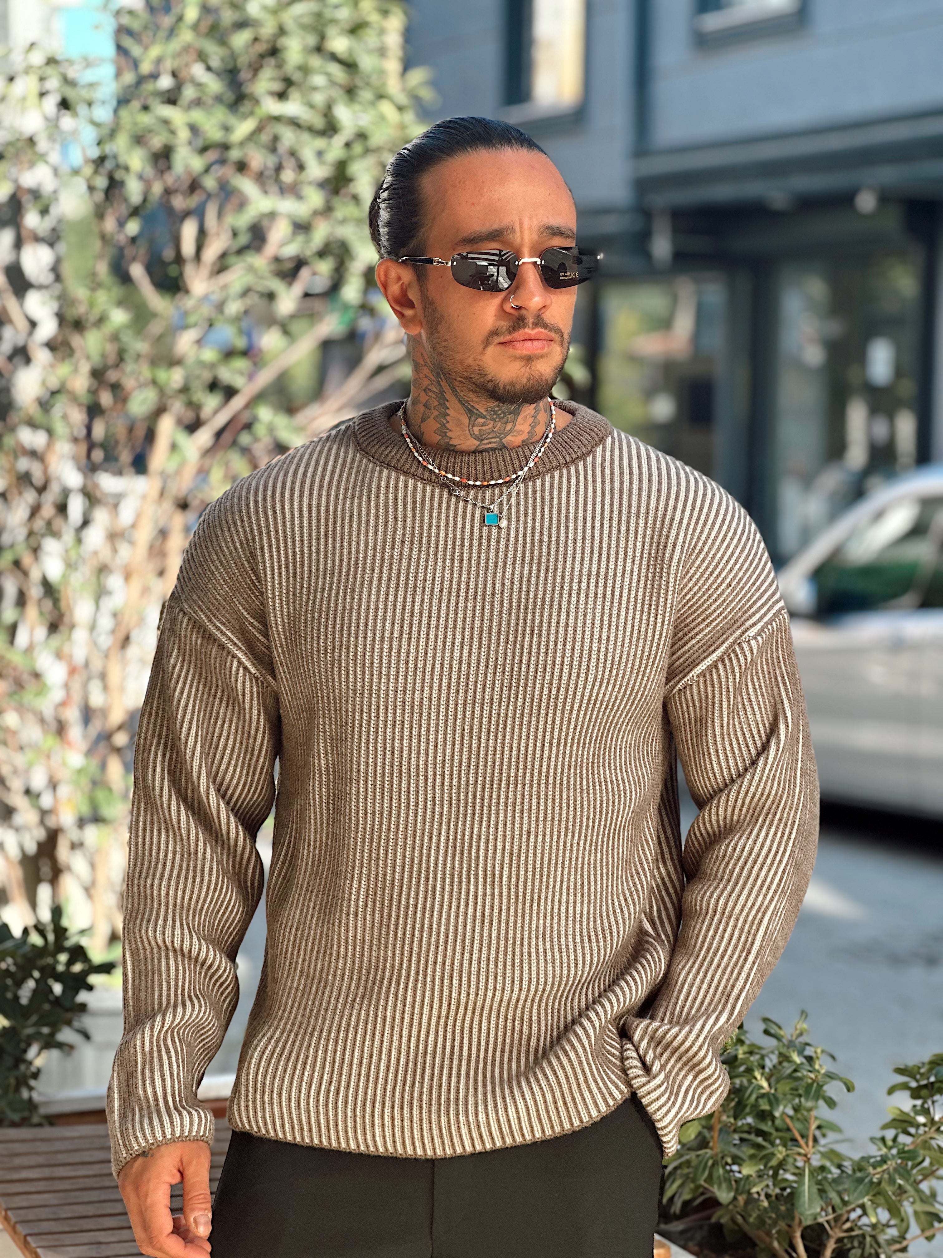 MS4039 - Giesto Fitilli Çift Renk Sweatshirt Kahve