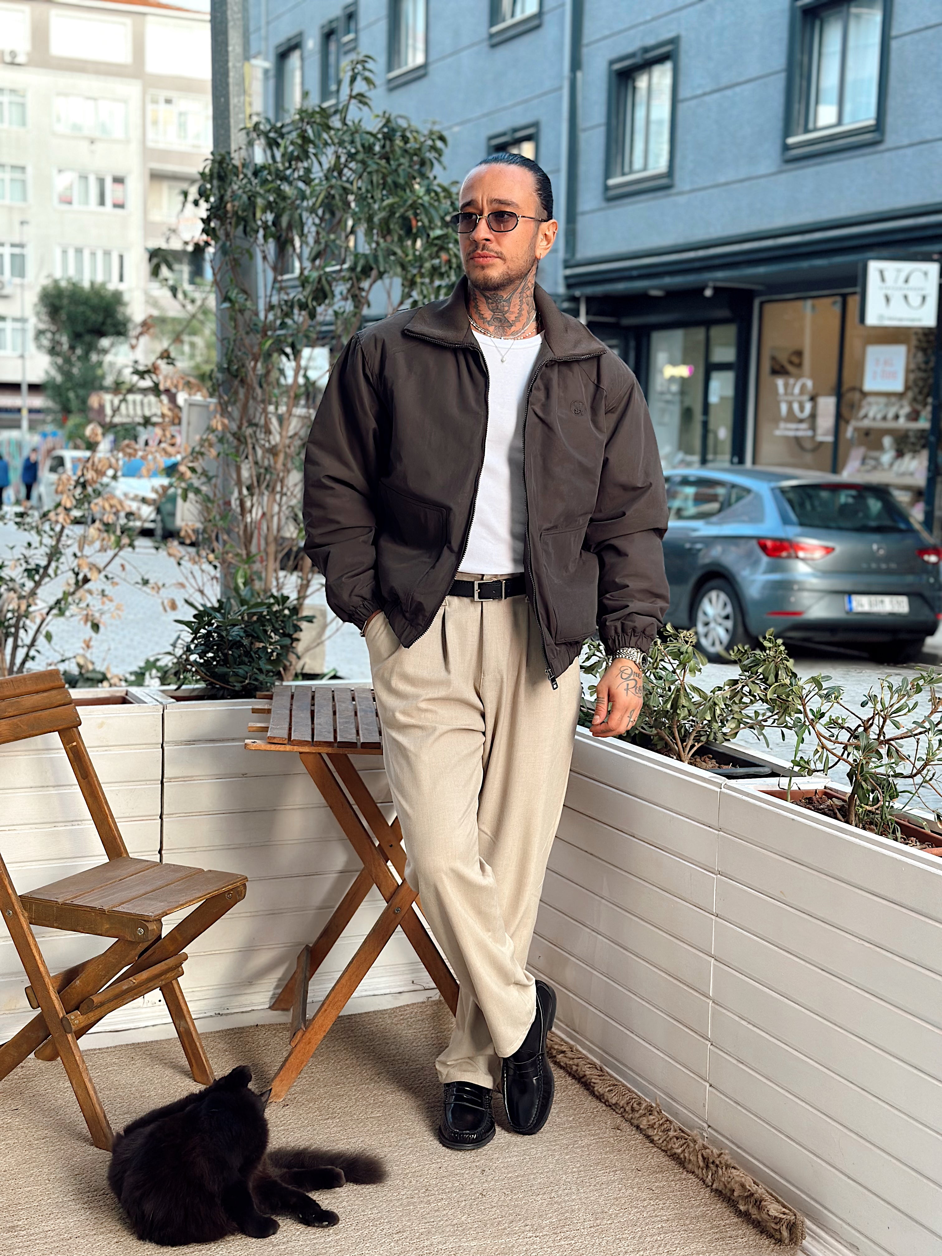 MM4080 - Göğüs Nakışlı Oversize Mont kahve