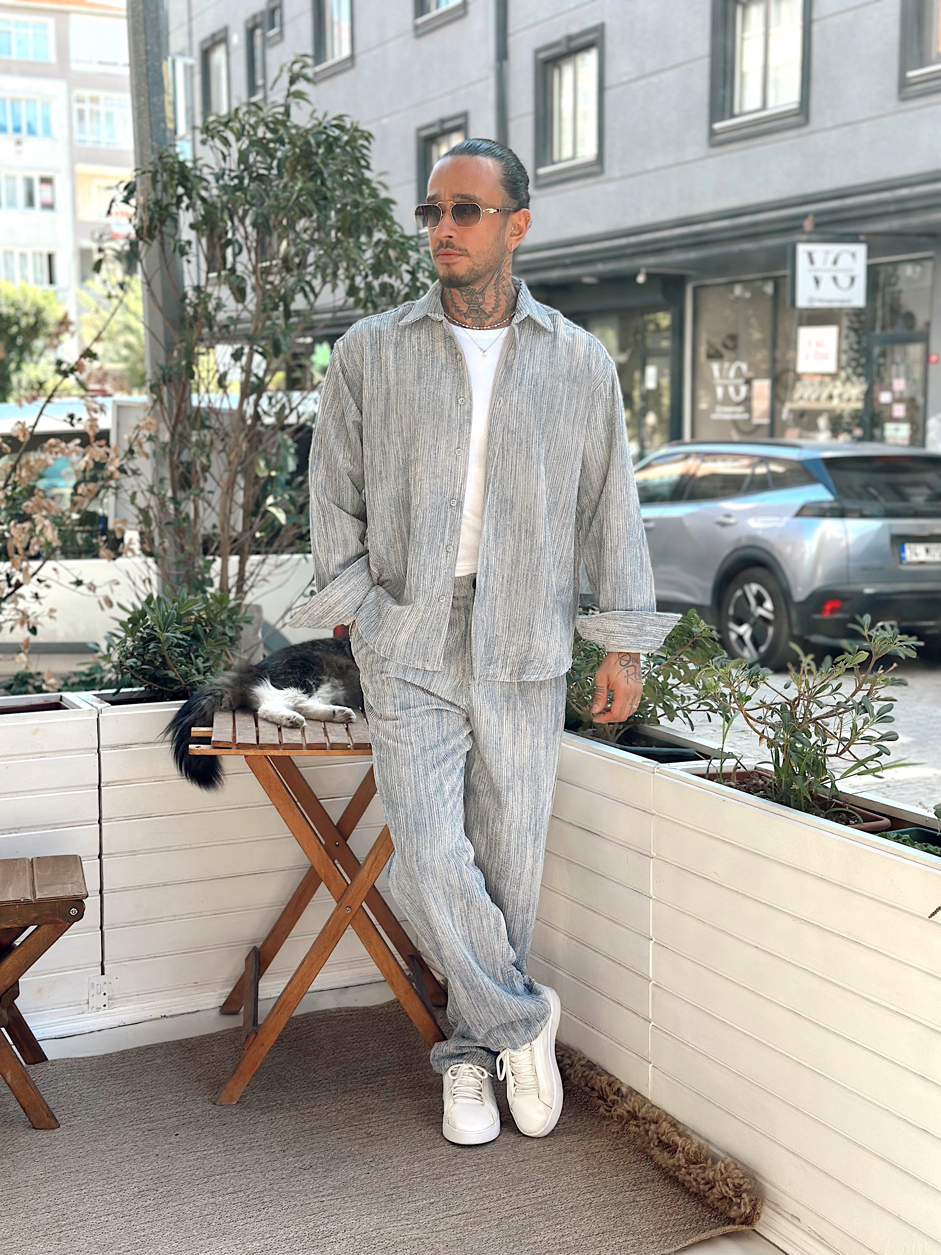 MT4010 - Efektli Oversize Kadife Alt-Üst Takım gri-mavi