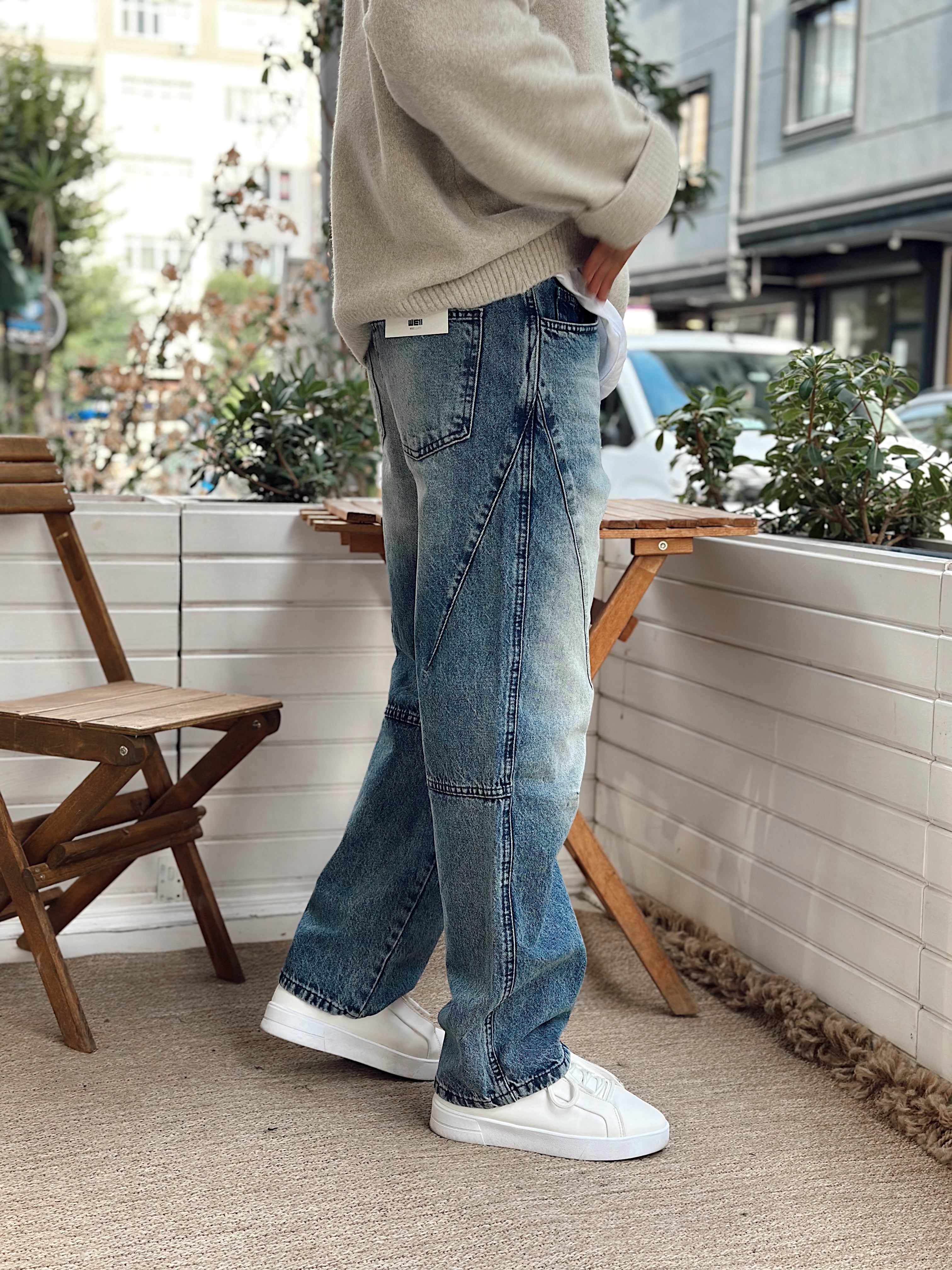 MP4013 - W11 Dikiş Detaylı Regular Kot Pantolon mavi