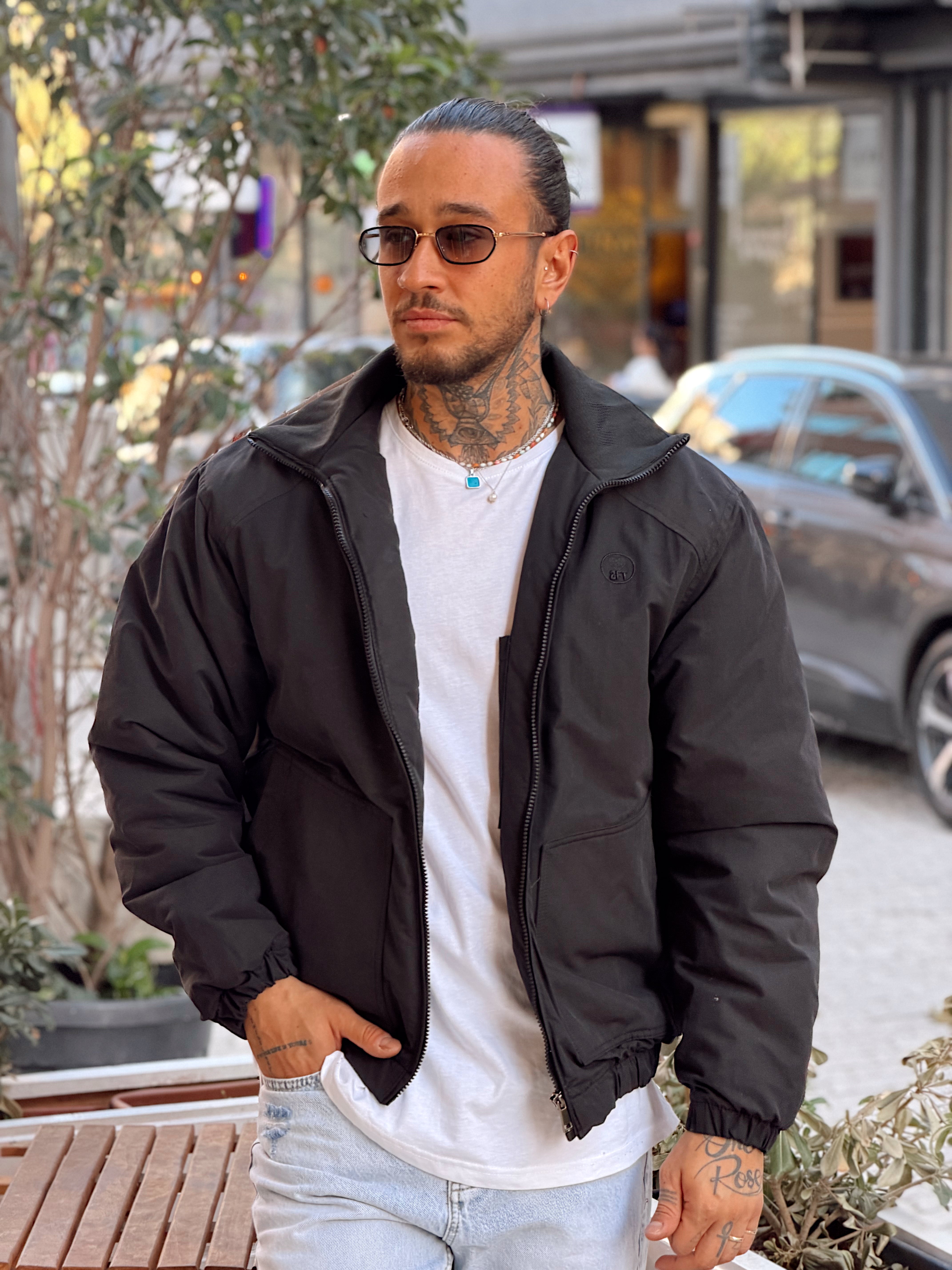 MM4080 - Göğüs Nakışlı Oversize Mont SİYAH