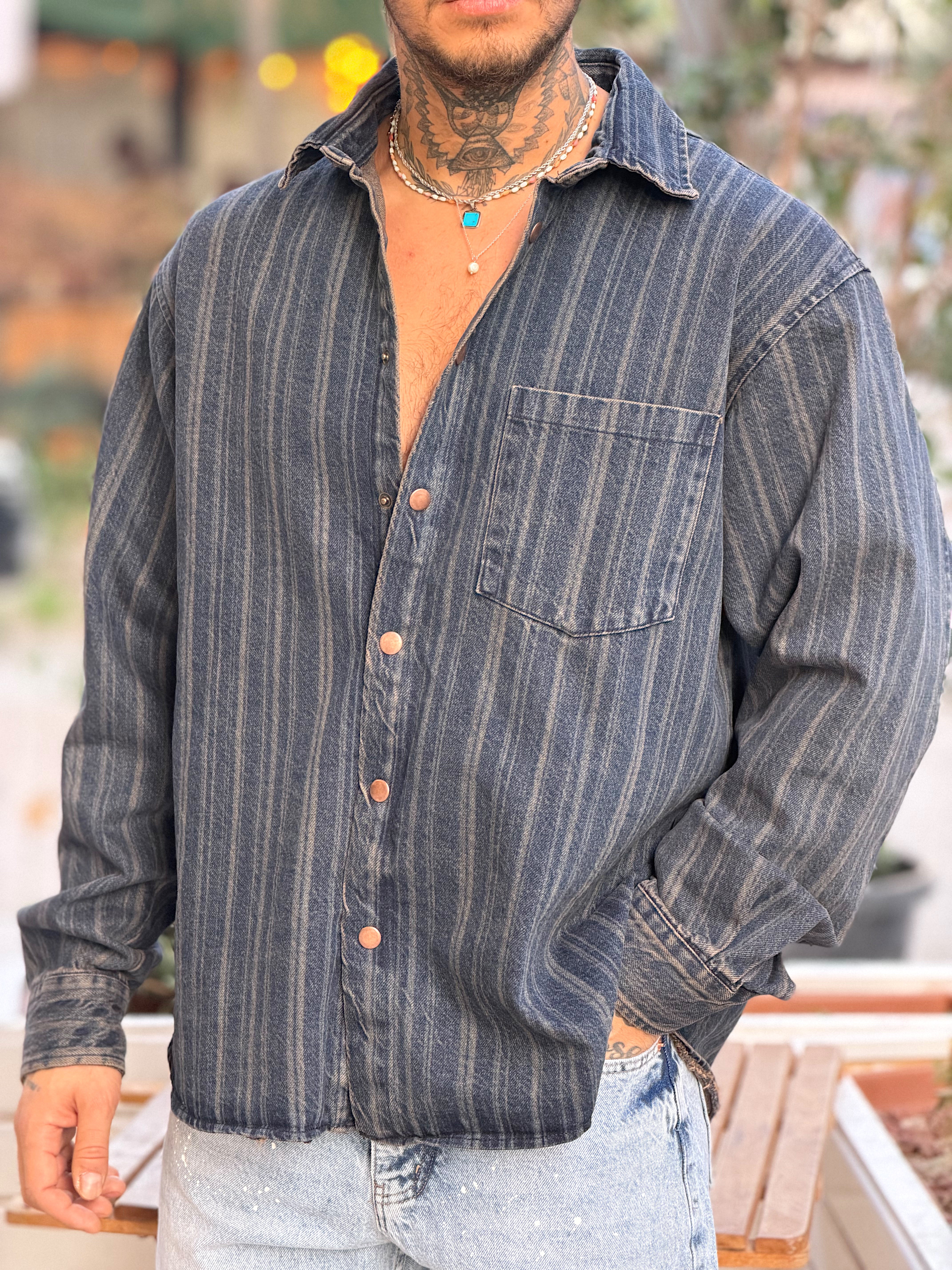 MG4130 - Eskitmeli Oversize Kot Gömlek mavi