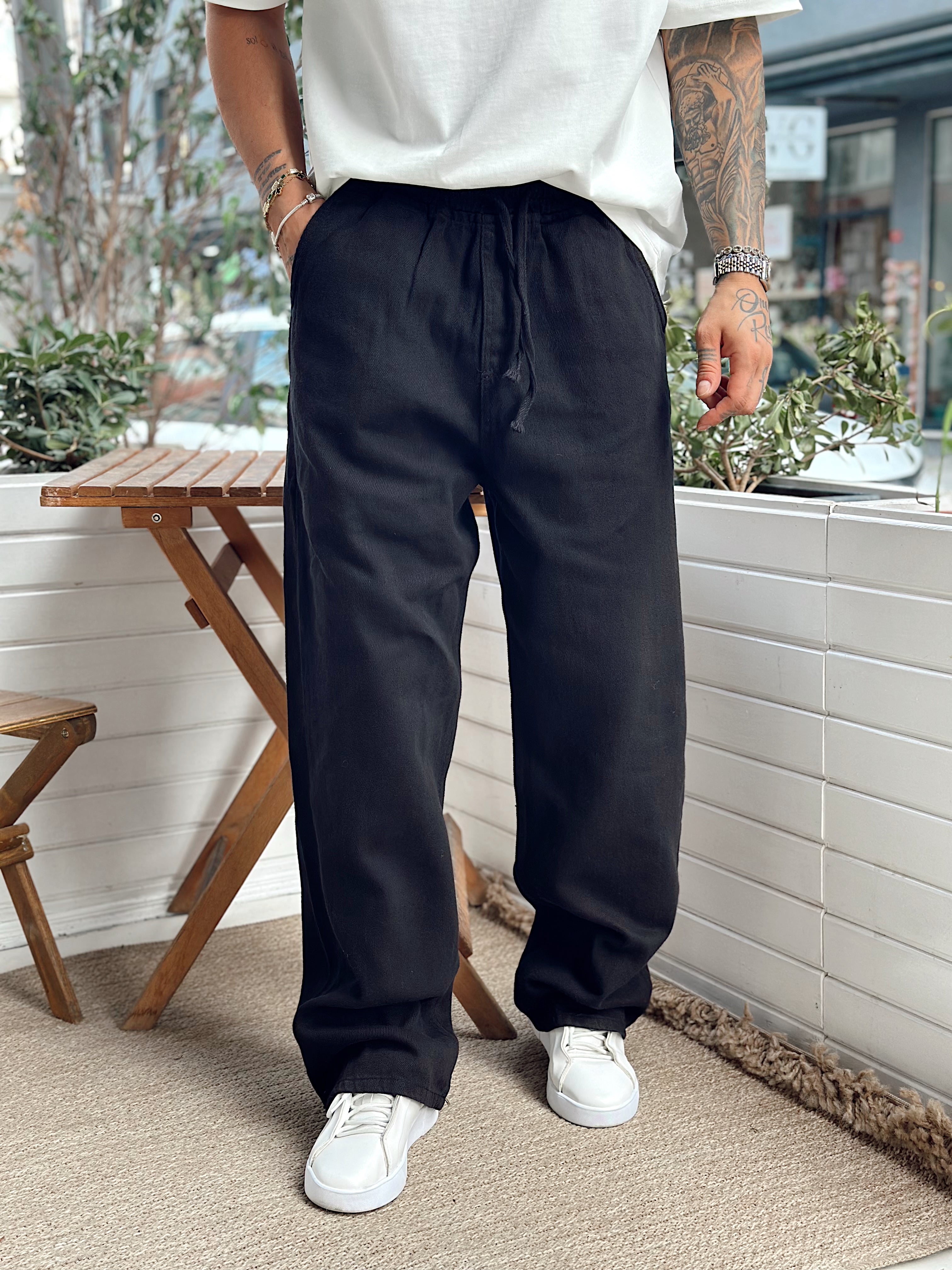 MP4081 - Beli İpli Baggy Gabardin Pantolon siyah