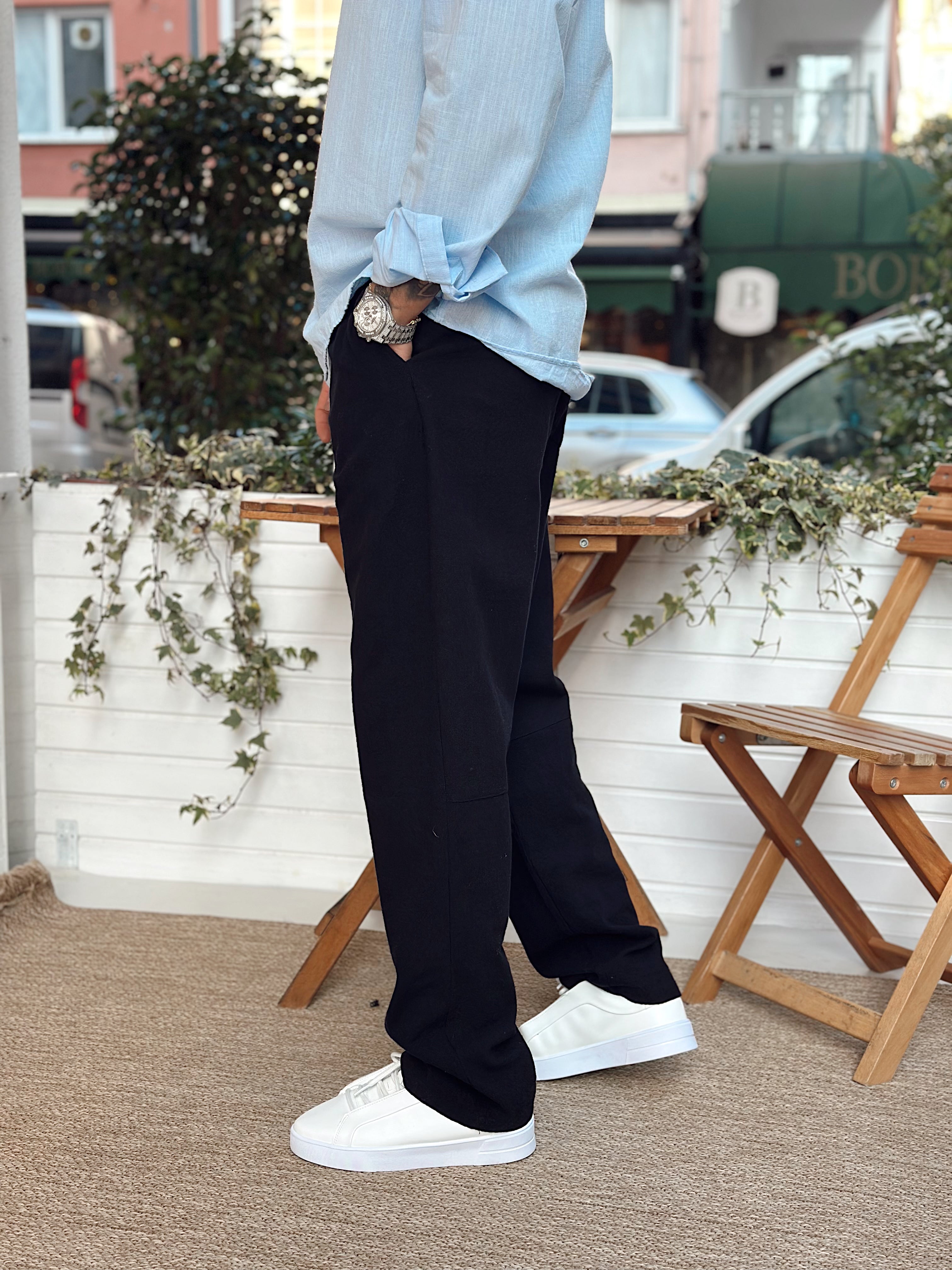 MP2524 - Baggy Keten Pantolon siyah