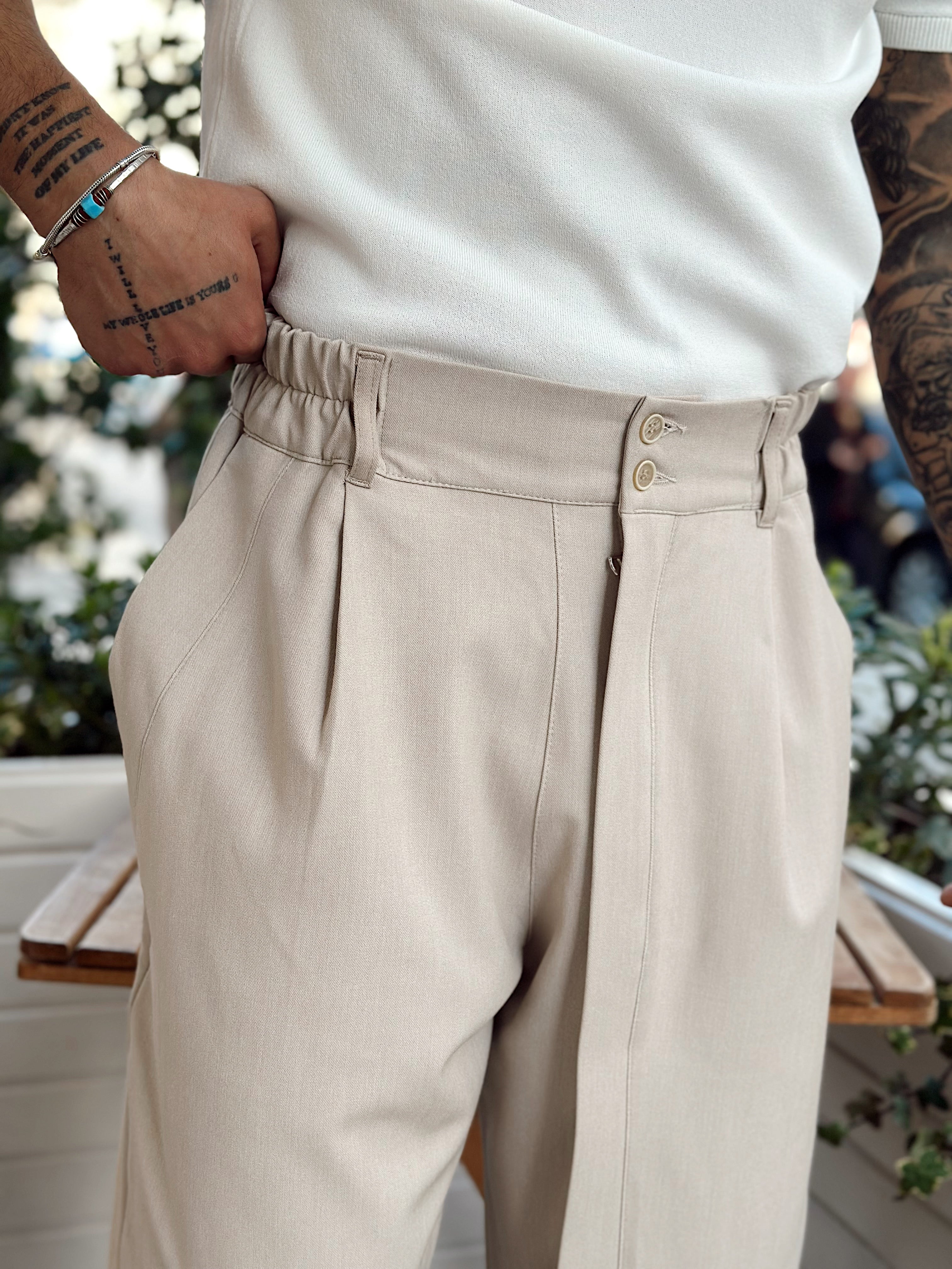 MP2810 - Çift Düğmeli Full Patlı Baggy Pantolon krem