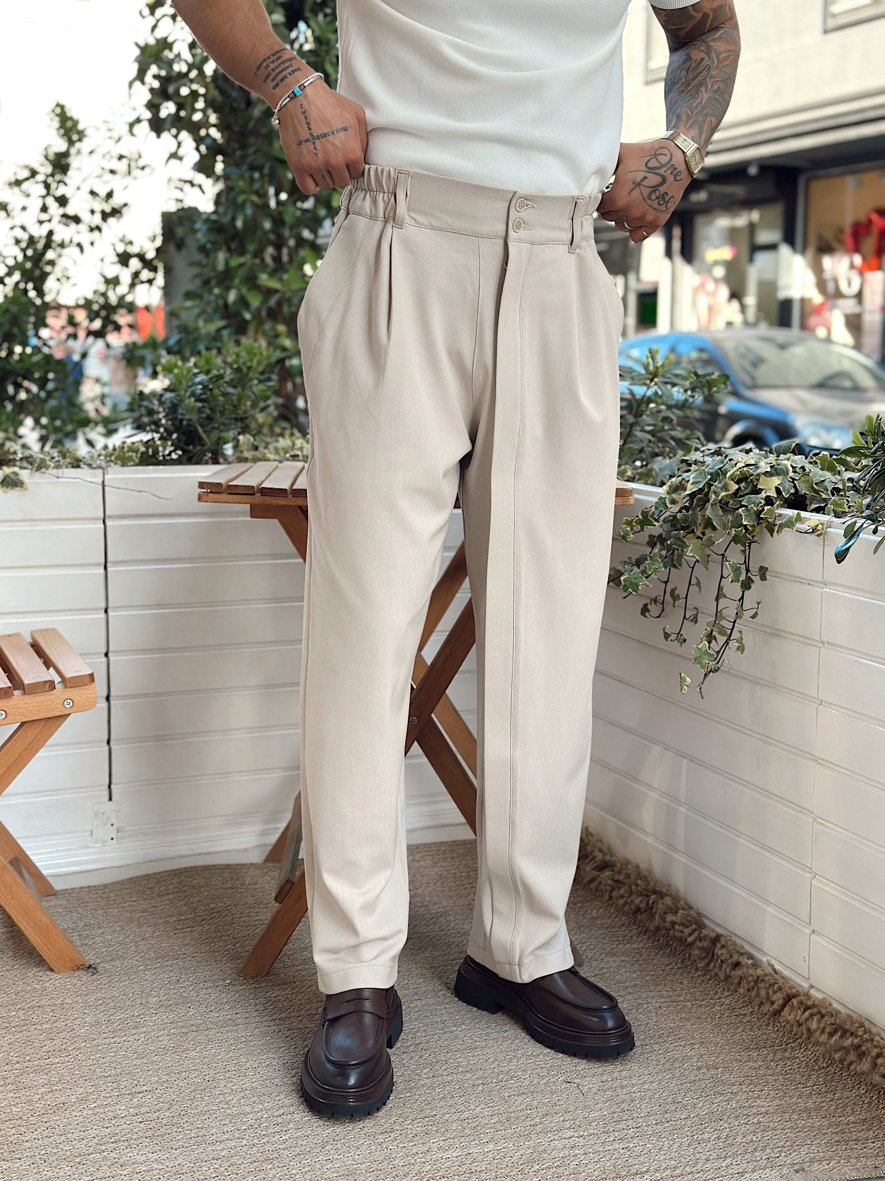 MP2810 - Çift Düğmeli Full Patlı Baggy Pantolon krem