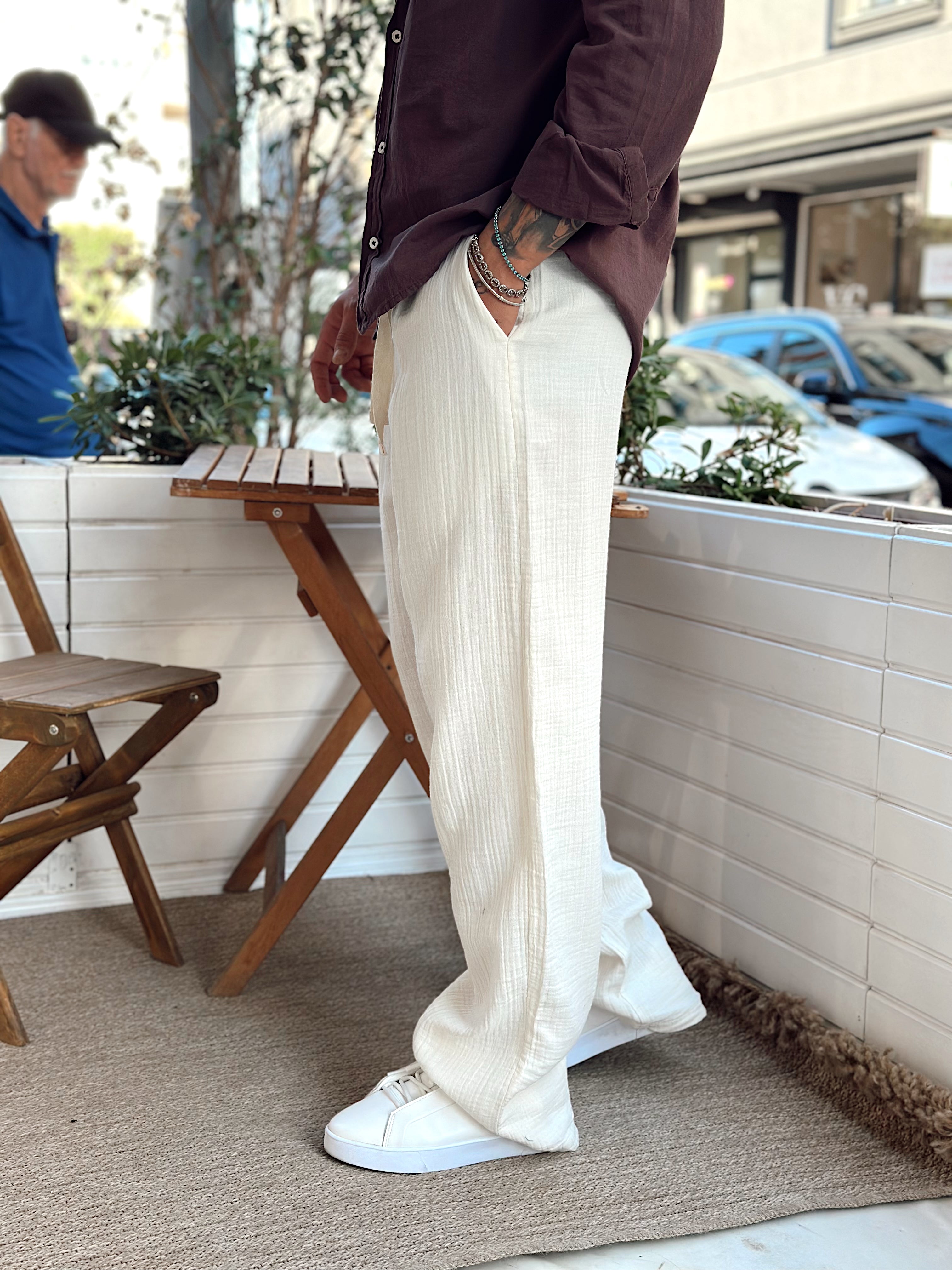 MP3217 - Müslin Kumaş Baggy Pantolon krem