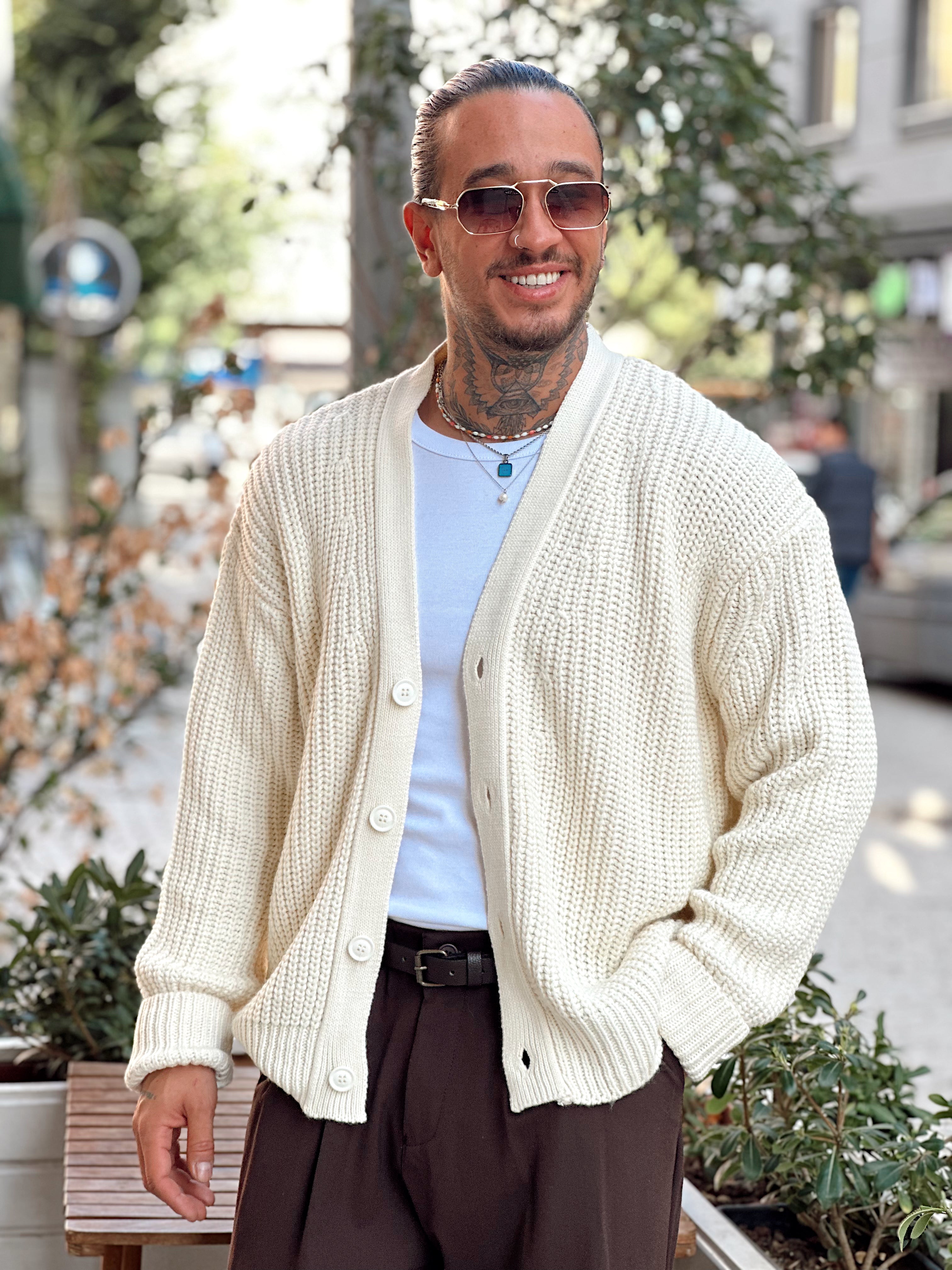 MS4002 - Oversize Örme Basic Hırka krem