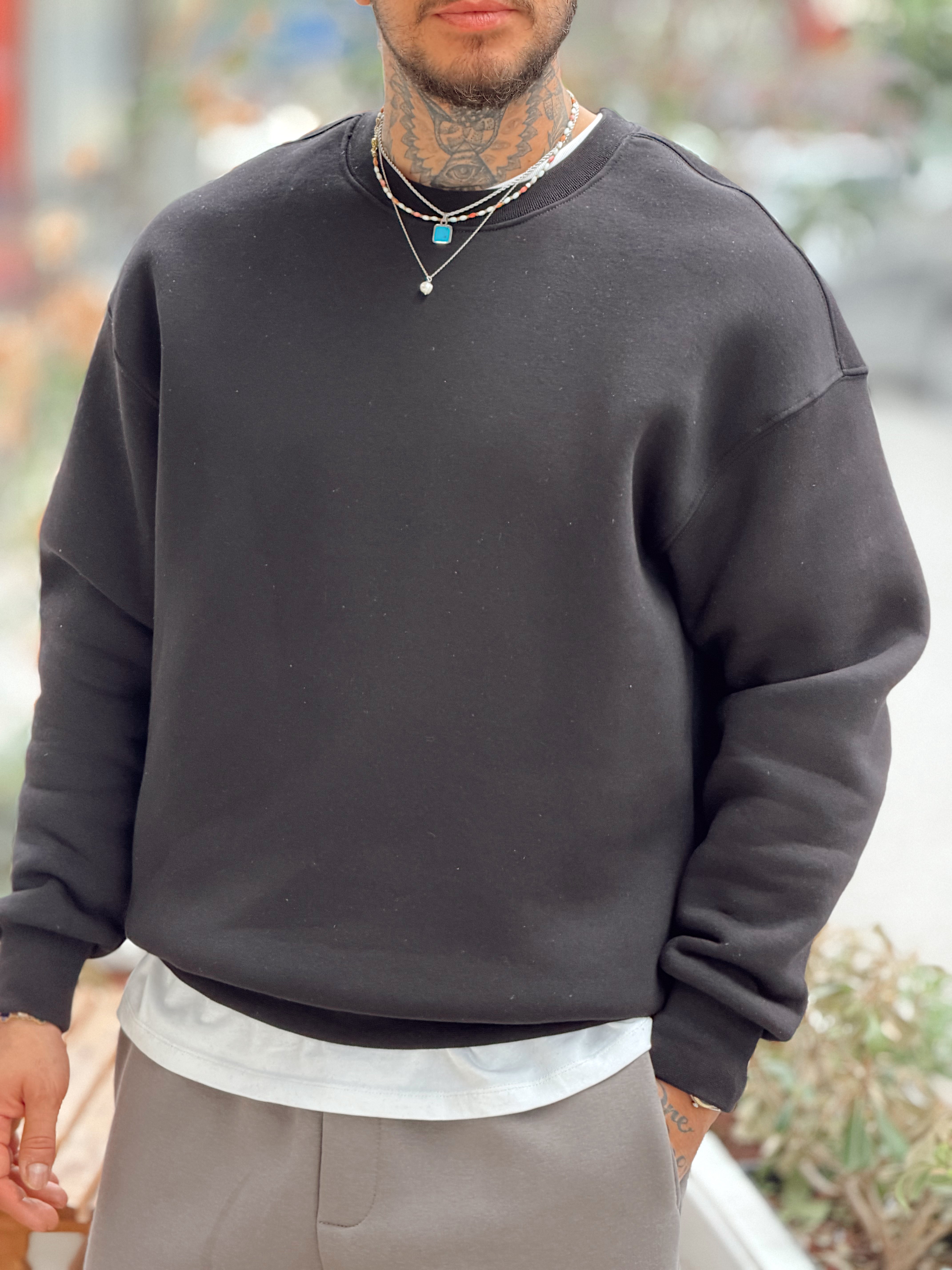 MS4109 - Oversize Basic Şardonlu Sweatshirt siyah