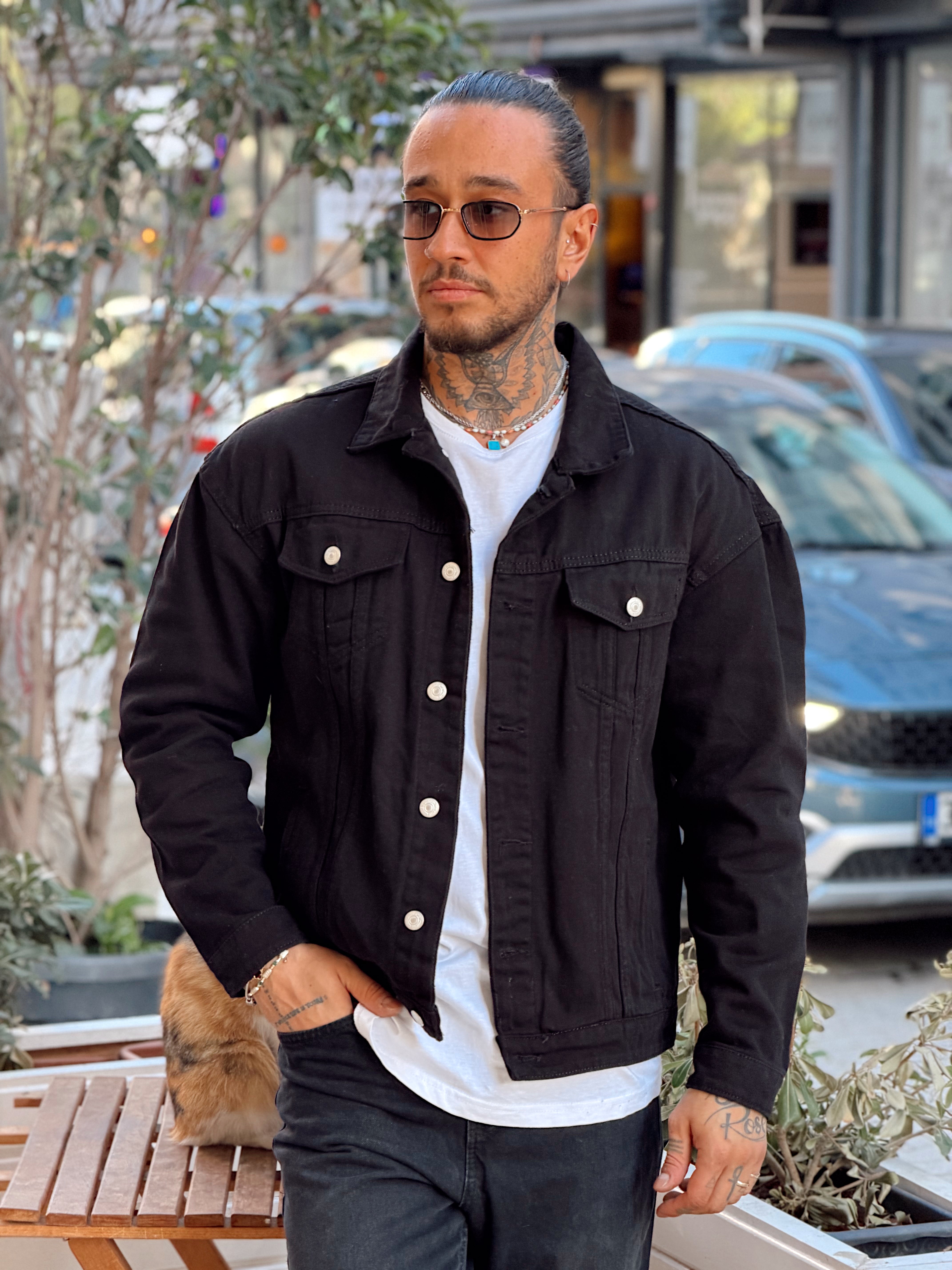 MC4100 - Sırt Şimşek Baskılı Regular Ceket siyah