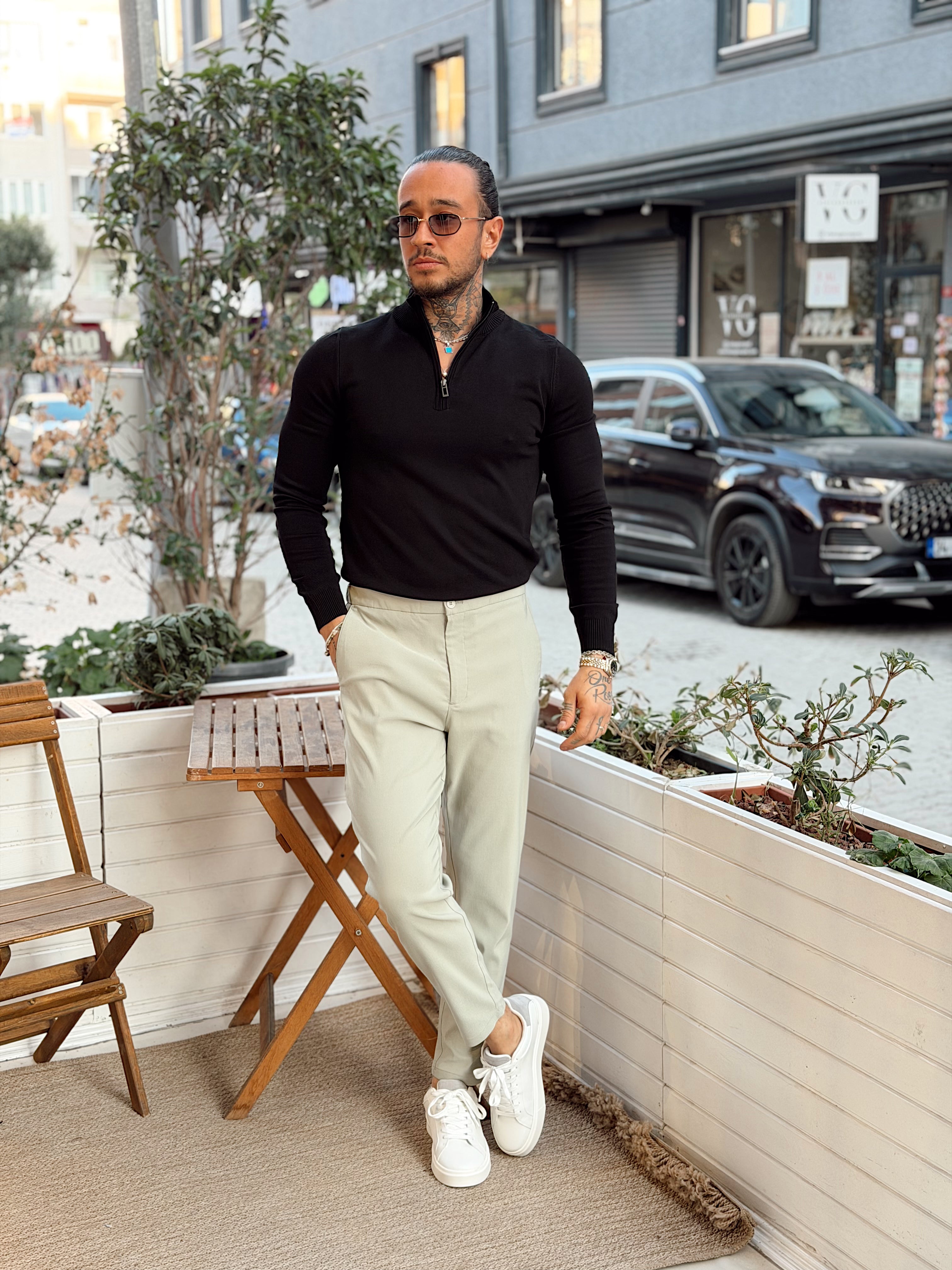 MS4132 - Balıkçı Yaka Fermuarlı Sweatshirt siyah